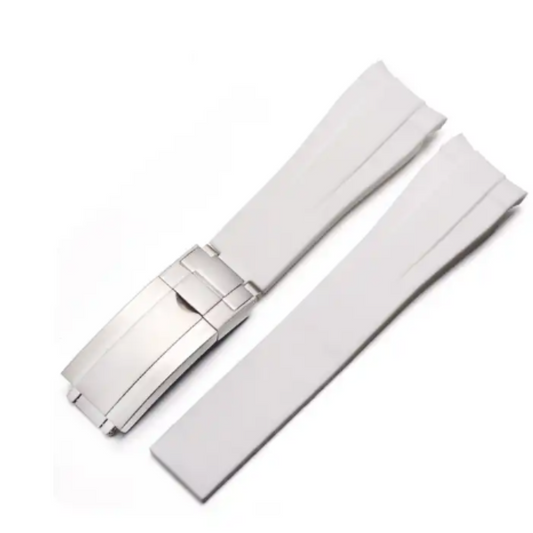 High End Curved FKM Rubber Watch Band - Oyster Style Deployment Clasp: 20 mm -White