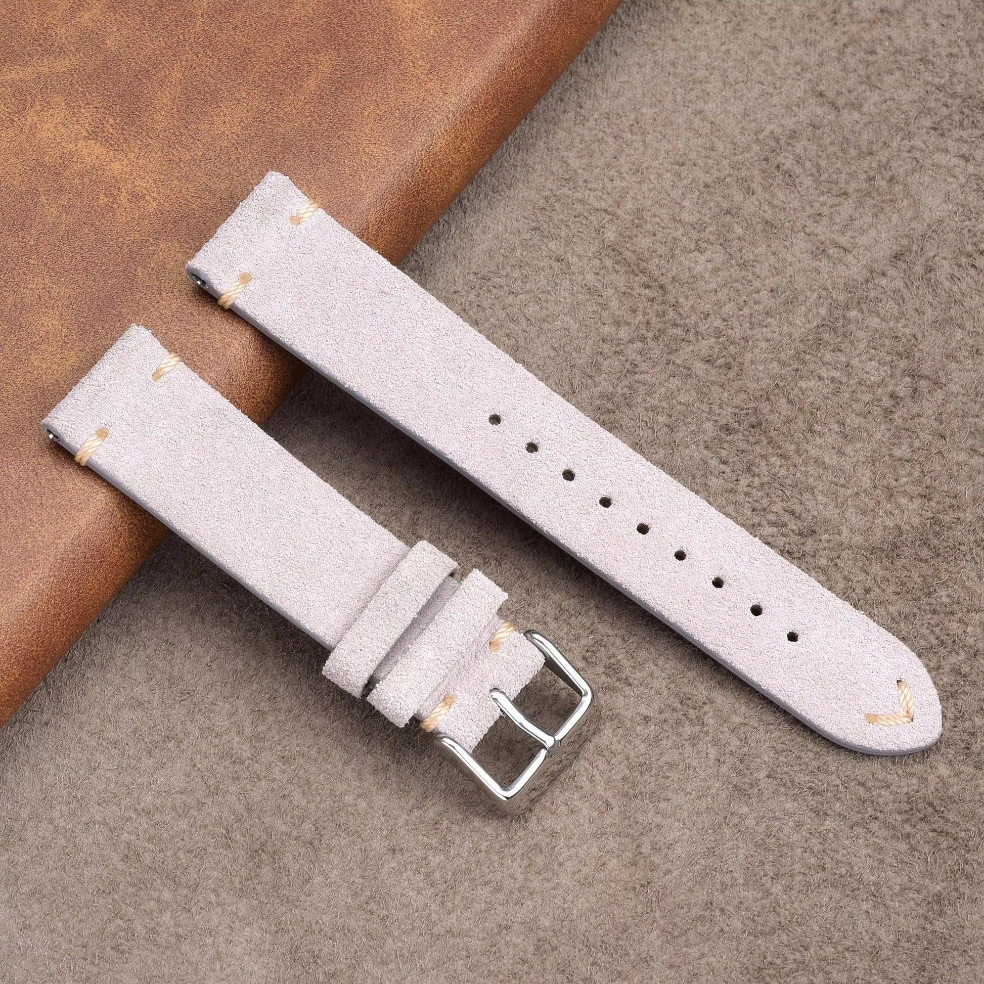 Suede Handmade Leather Watch Strap with Quick Release 20mm - White - DREAM WATCHES