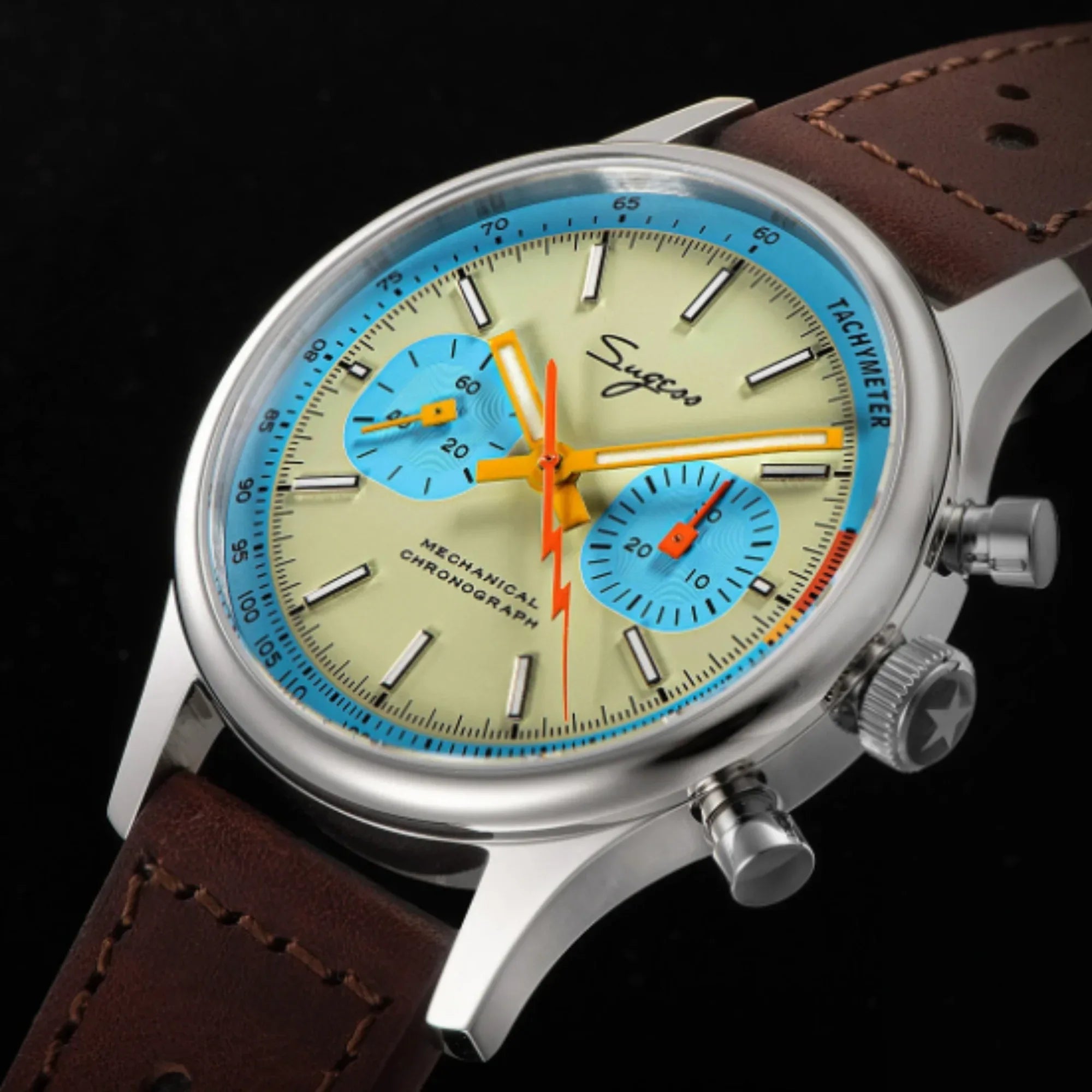 Sugess 1963 Pilot Watch Mens Chronograph Mechanical Wristwatches Original ST1901 Swanneck Movement Sapphire Crystal - DREAM WATCHES