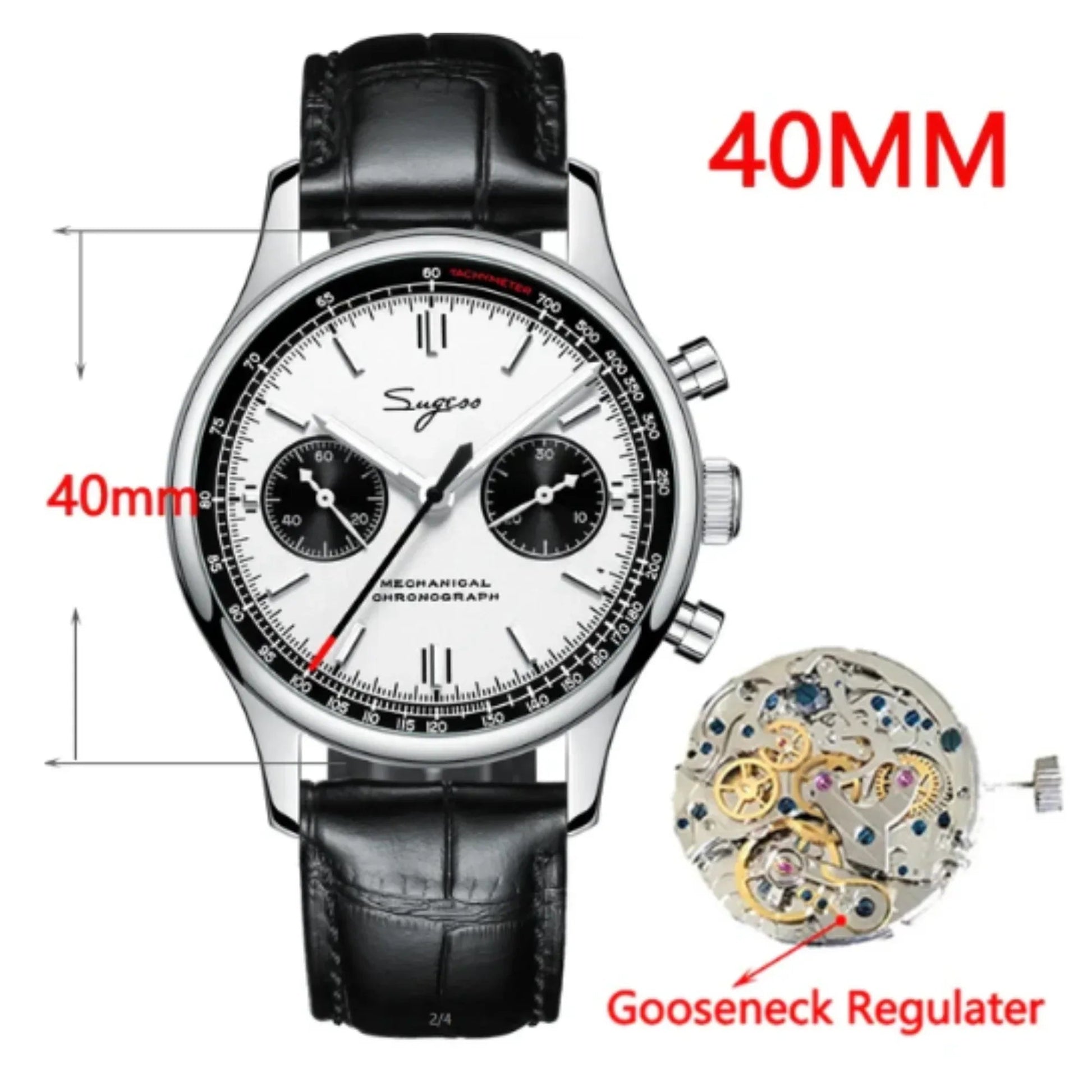 Sugess 40mm Pilot Chronograph with ST1901 Movement - Gooseneck Regulator Mens Watch - DREAM WATCHES