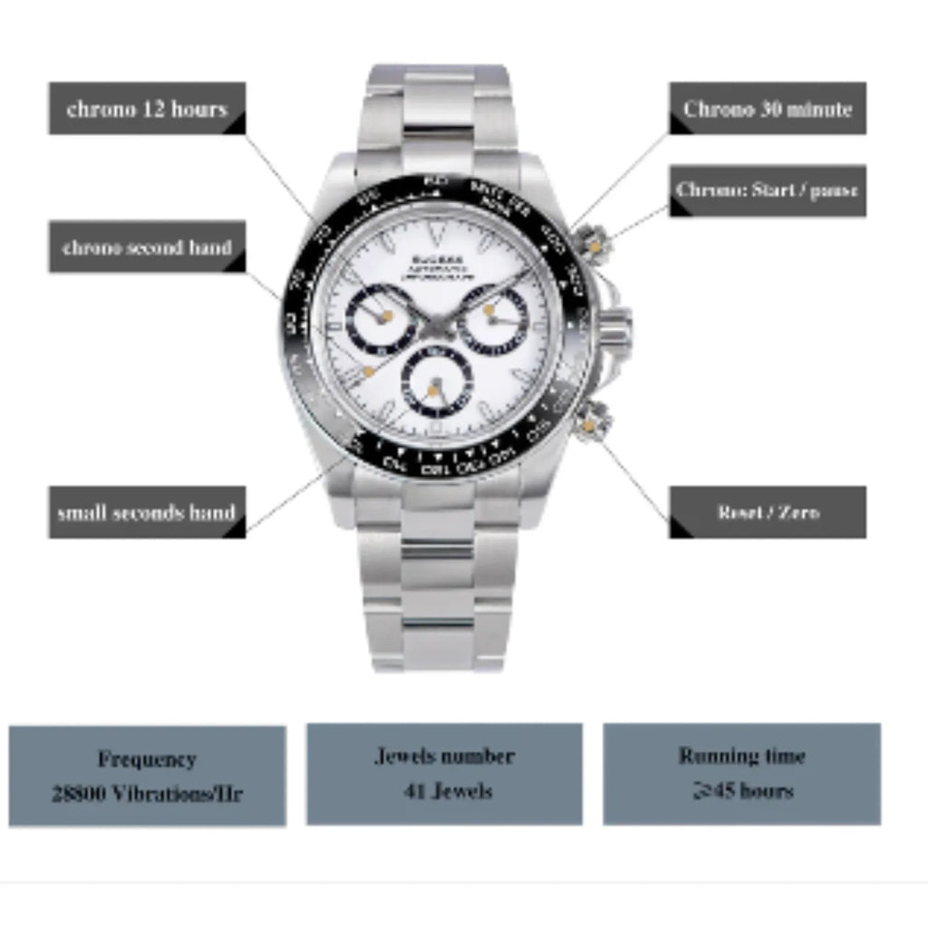 Sugess Automatic Chronograph 418-2 Black Dial Ceramic Bezel Professional - DREAM WATCHES