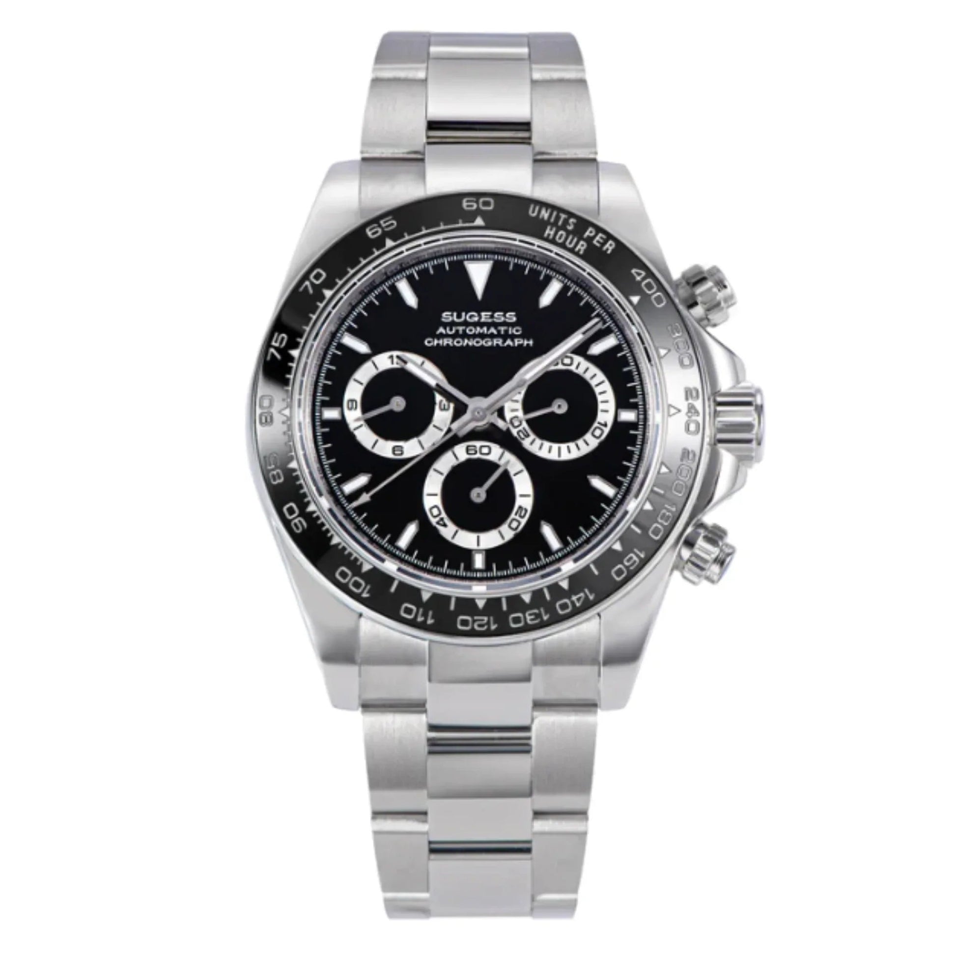 Sugess Automatic Chronograph 418-2 Black Dial Ceramic Bezel Professional - DREAM WATCHES