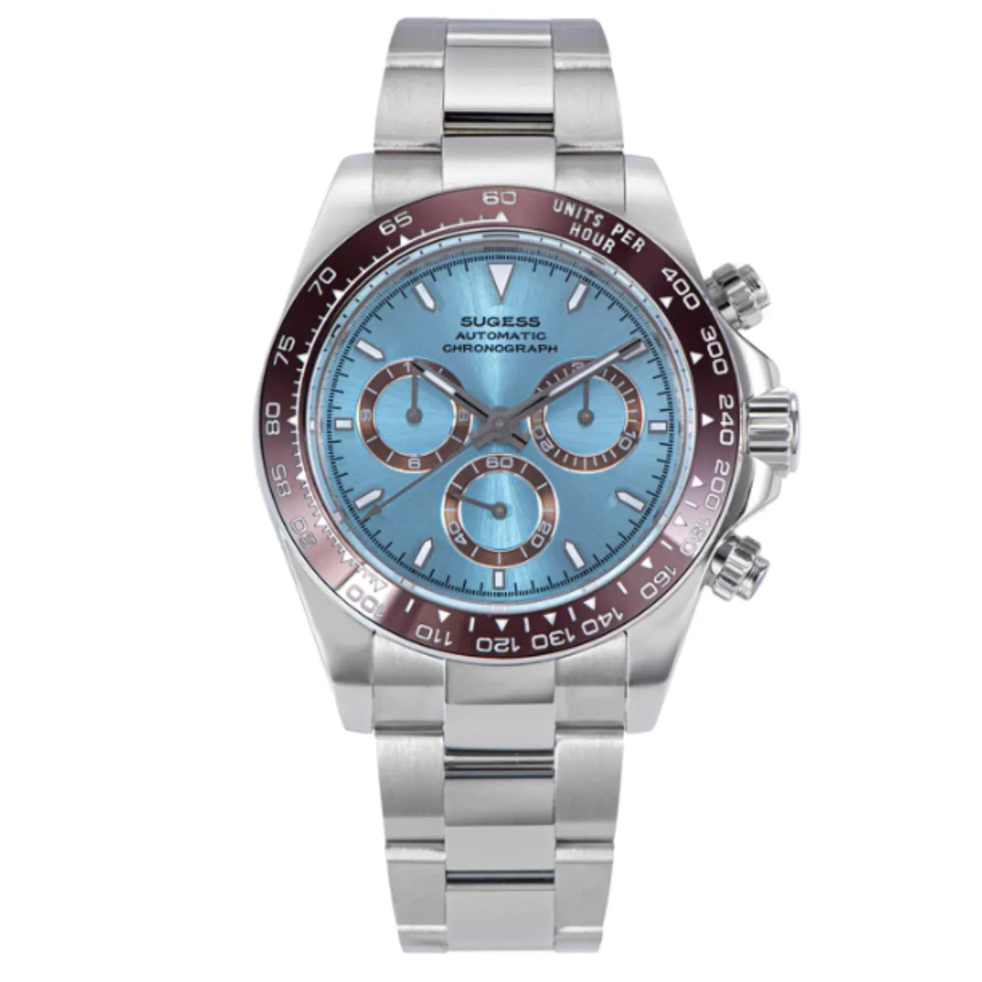 Sugess Automatic Chronograph 418-2 Ice Blue Dial Ceramic Bezel Professional - DREAM WATCHES