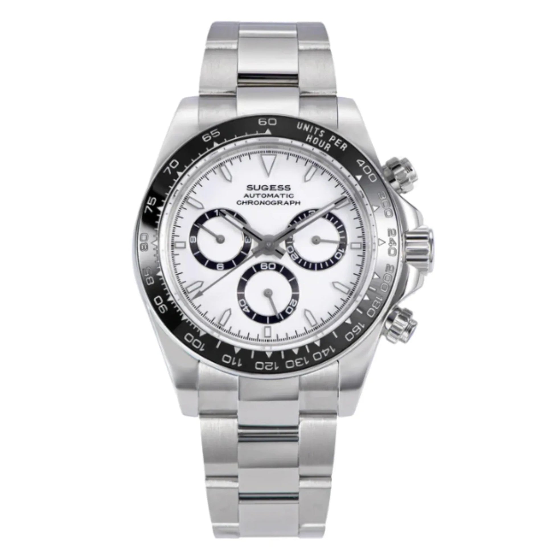 Sugess Automatic Chronograph 418-2 White Dial Ceramic Bezel Professional - DREAM WATCHES