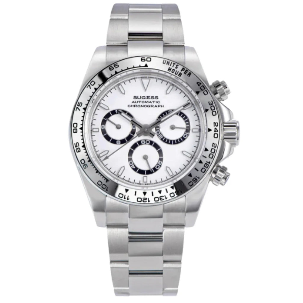 Sugess Automatic Chronograph 418-2 White Dial Stainless Steel Bezel Professional - DREAM WATCHES