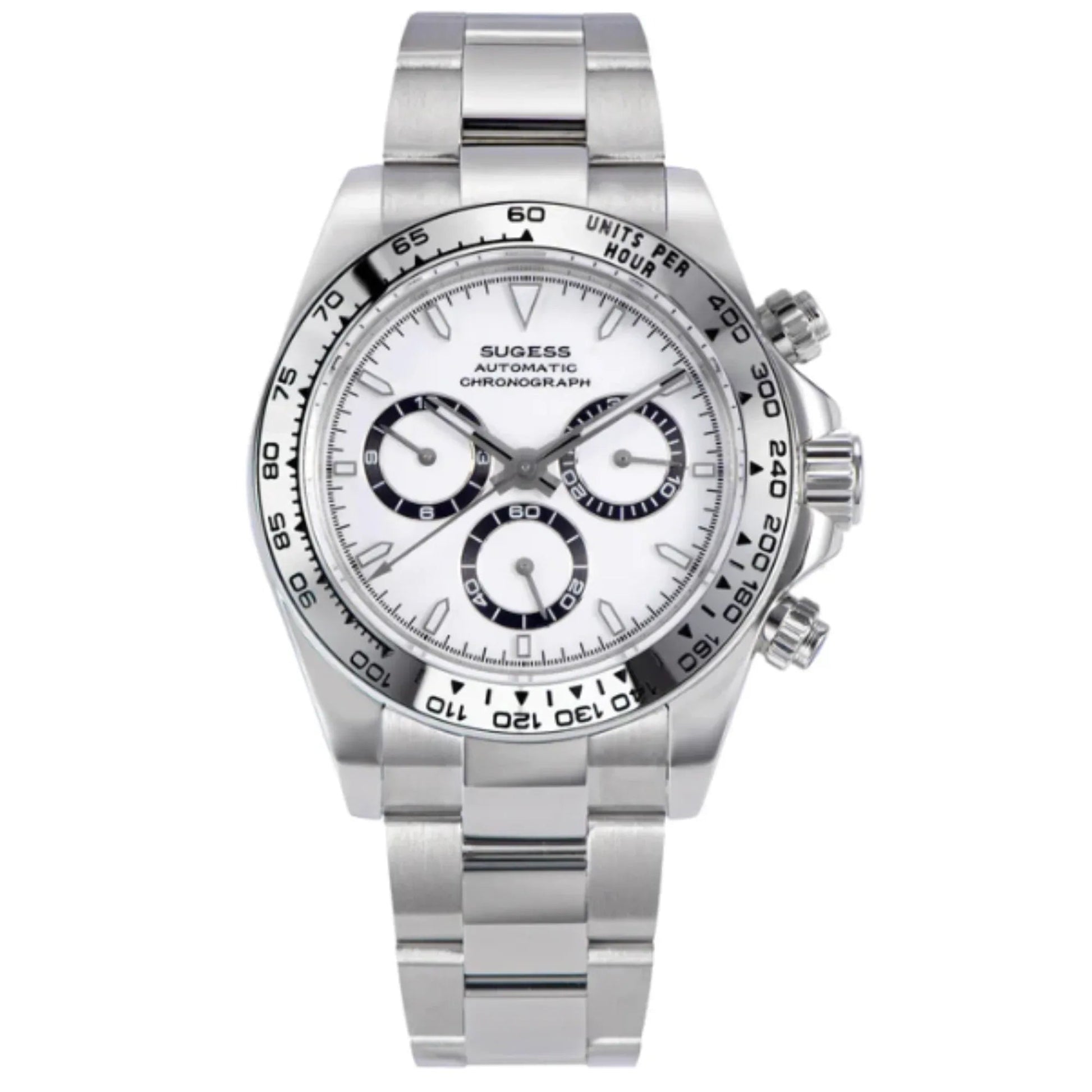 Sugess Automatic Chronograph 418-2 White Dial Stainless Steel Bezel Professional - DREAM WATCHES