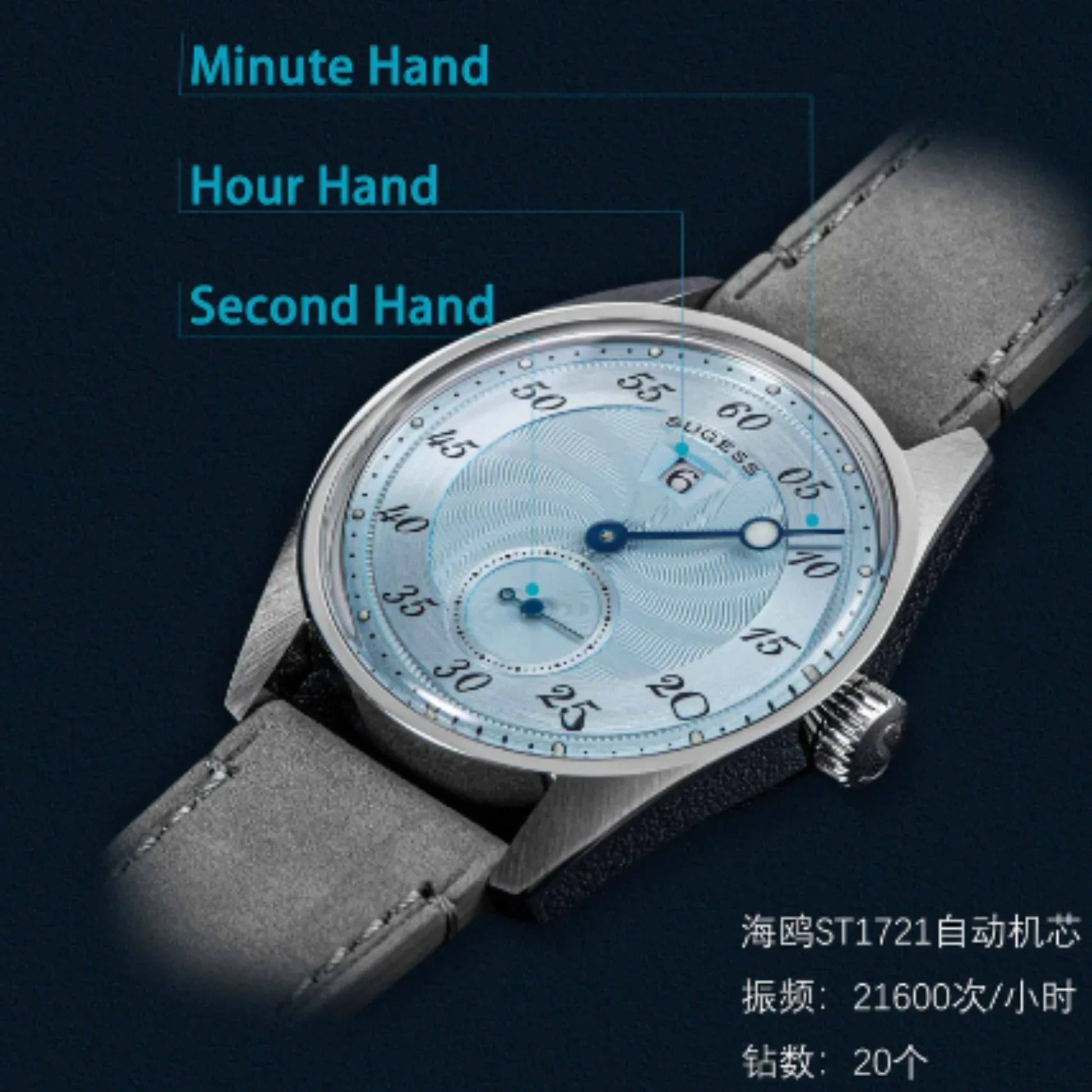 Sugess Automatic S451-1 Deep Blue Dial Jumping Hour One Pointer Stainless Steel - DREAM WATCHES