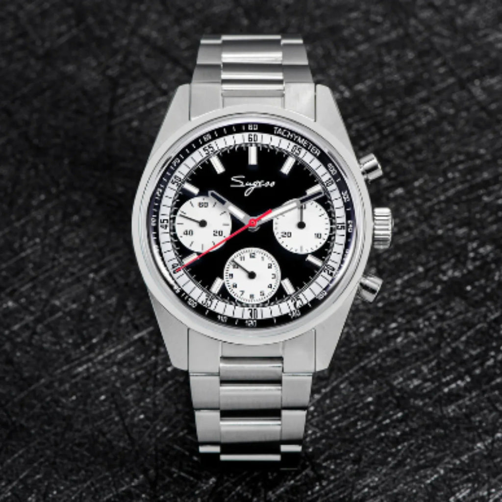 Sugess Chrono Heritage 442 Chronograph Special Dial Swan Neck Regulator - Black - DREAM WATCHES