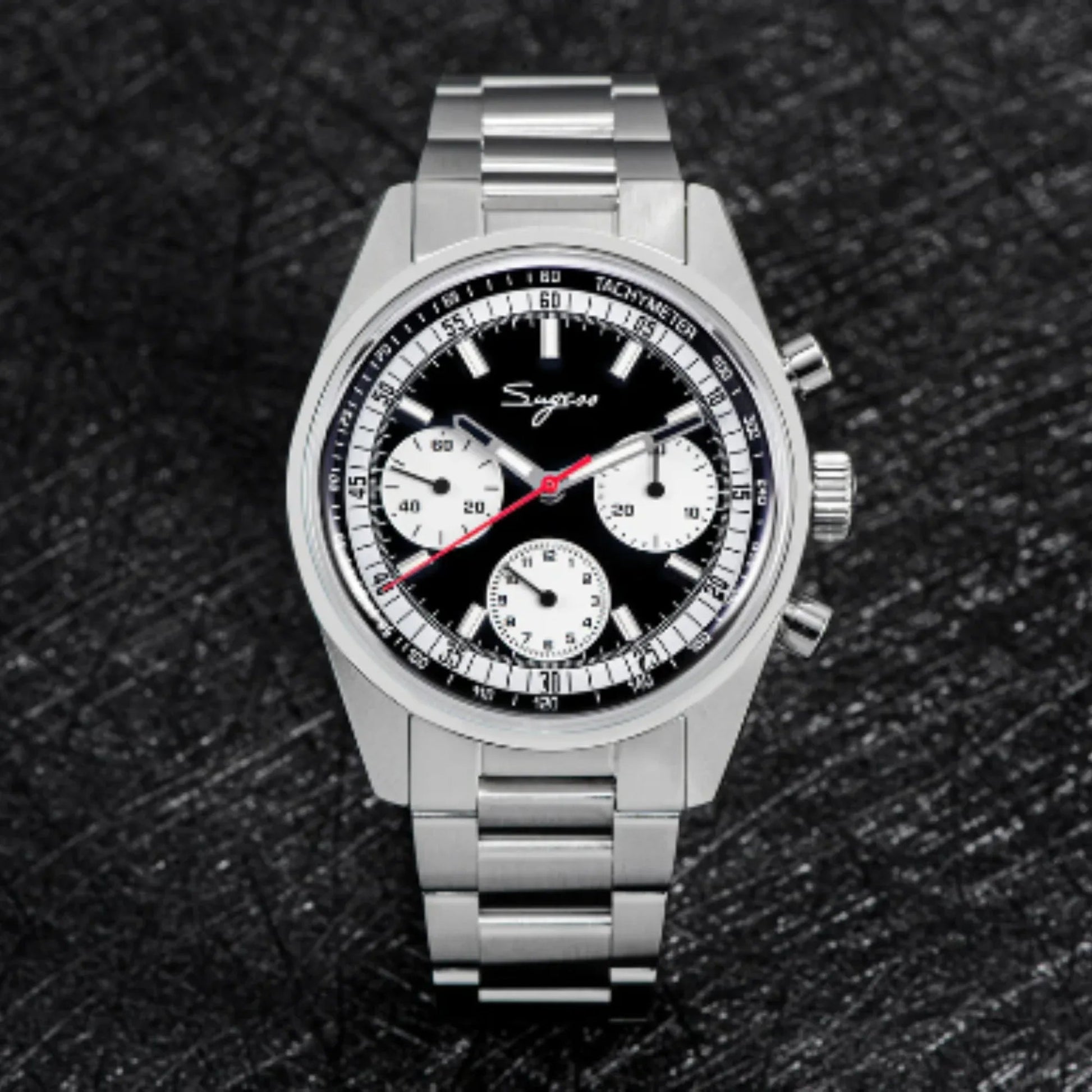 Sugess Chrono Heritage 442 Chronograph Special Dial Swan Neck Regulator - Black - DREAM WATCHES