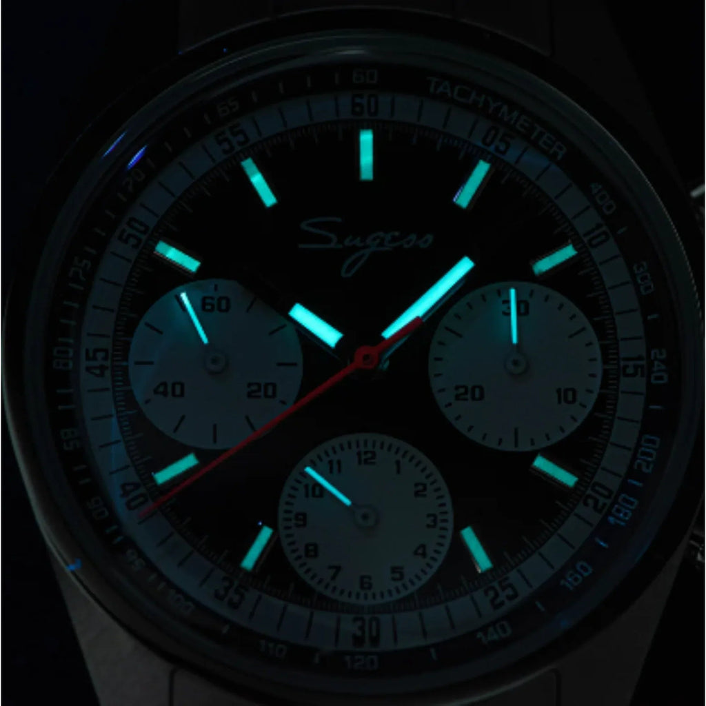 Sugess Chrono Heritage 442 Chronograph Special Dial Swan Neck Regulator - Black - DREAM WATCHES
