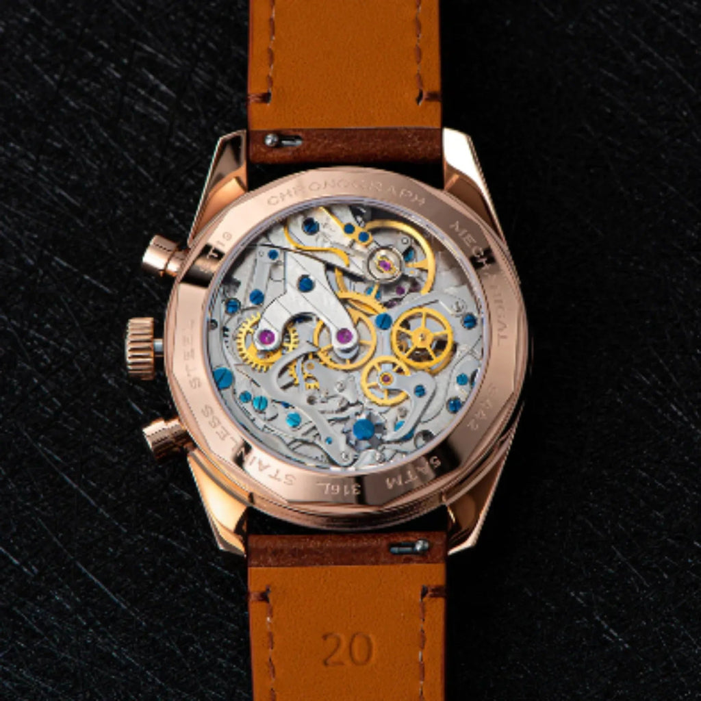 Sugess Chrono Heritage 442 Chronograph Special Dial Swan Neck Regulator Black Dial With Brown Strap - DREAM WATCHES