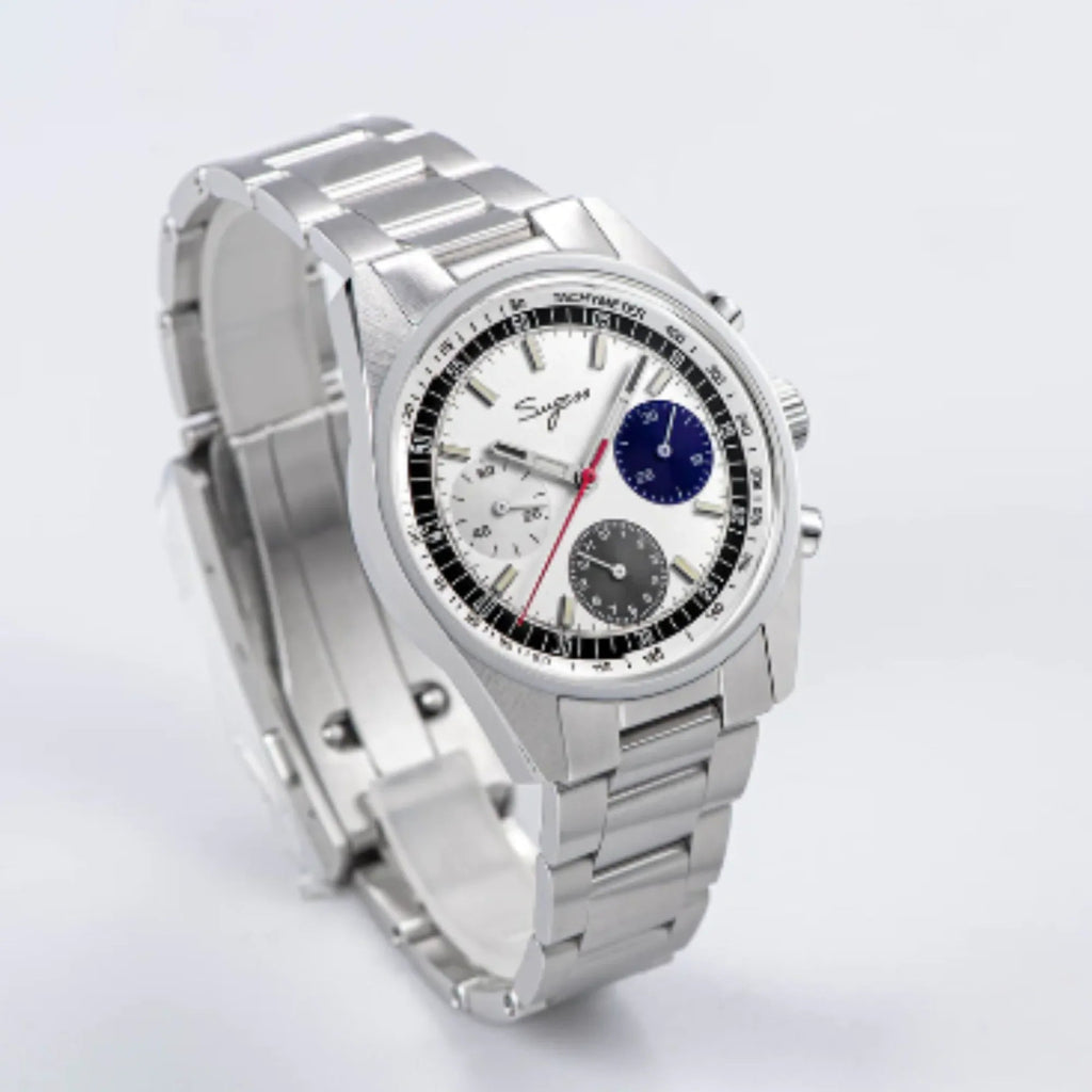 Sugess Chrono Heritage 442 Chronograph Special Dial Swan Neck Regulator - White - DREAM WATCHES