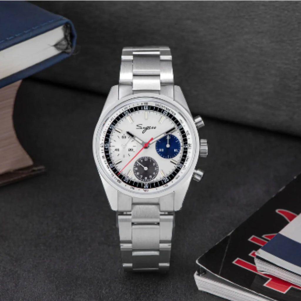 Sugess Chrono Heritage 442 Chronograph Special Dial Swan Neck Regulator - White - DREAM WATCHES