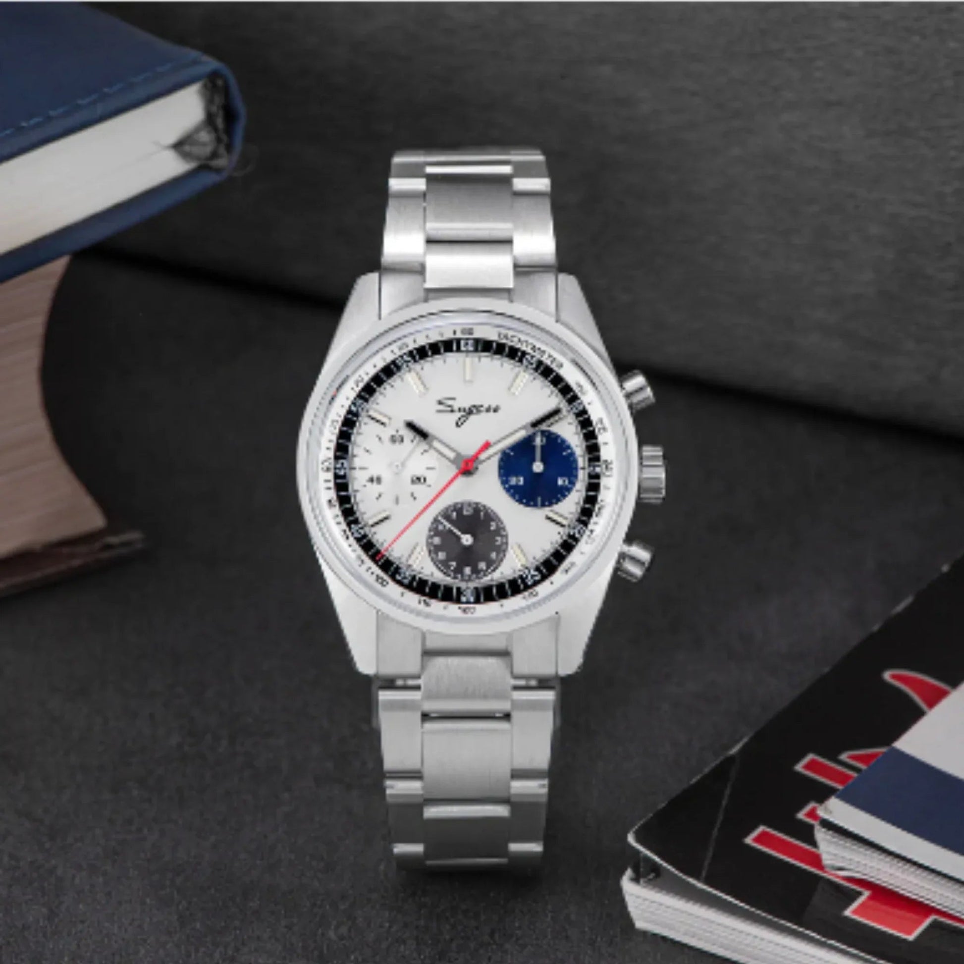 Sugess Chrono Heritage 442 Chronograph Special Dial Swan Neck Regulator - White - DREAM WATCHES