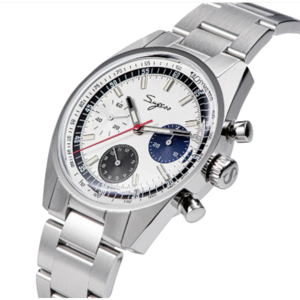 Sugess Chrono Heritage 442 Chronograph Special Dial Swan Neck Regulator - White - DREAM WATCHES