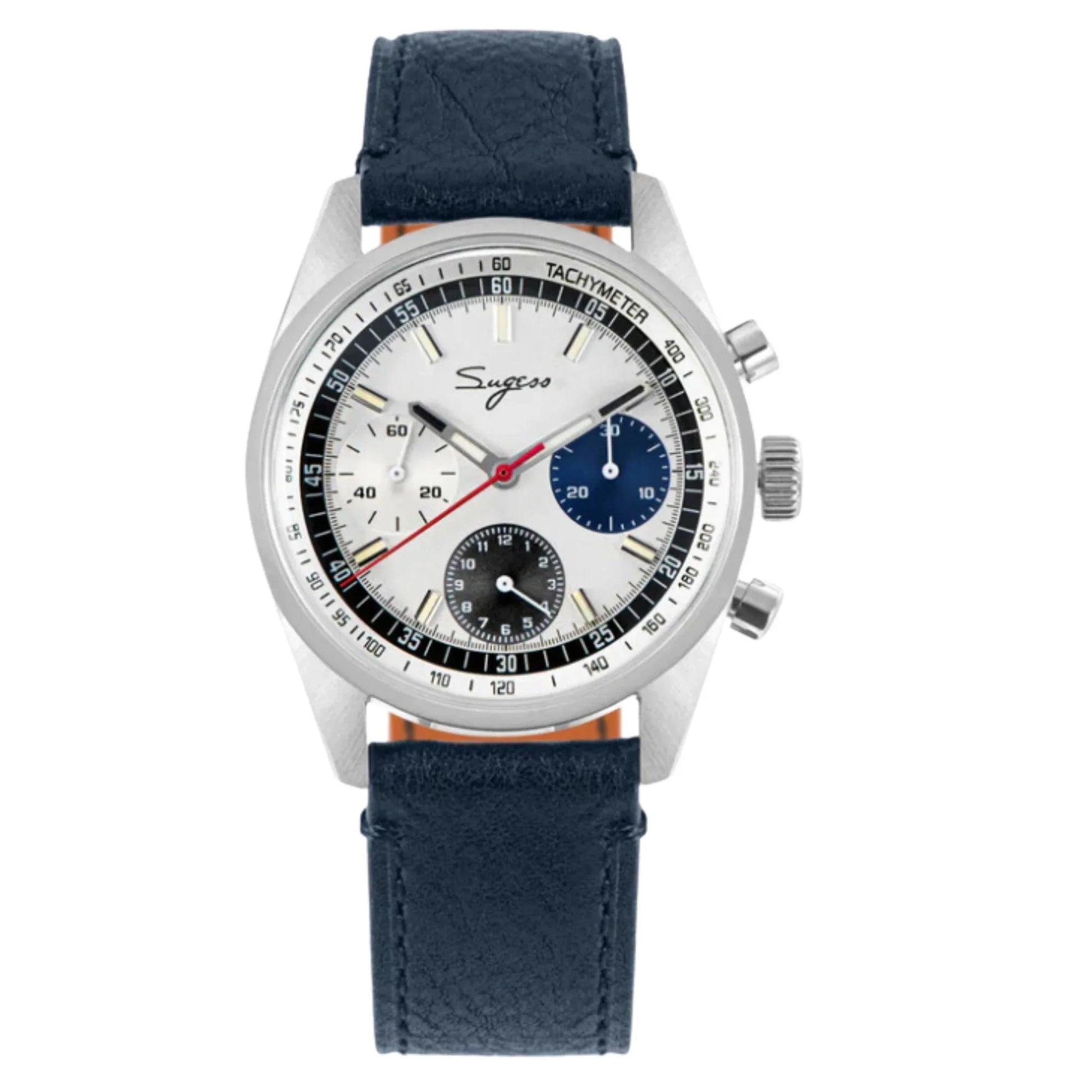 Sugess Chrono Heritage 442 Chronograph Special Dial Swan Neck Regulator White Dial With Blue Starp - DREAM WATCHES