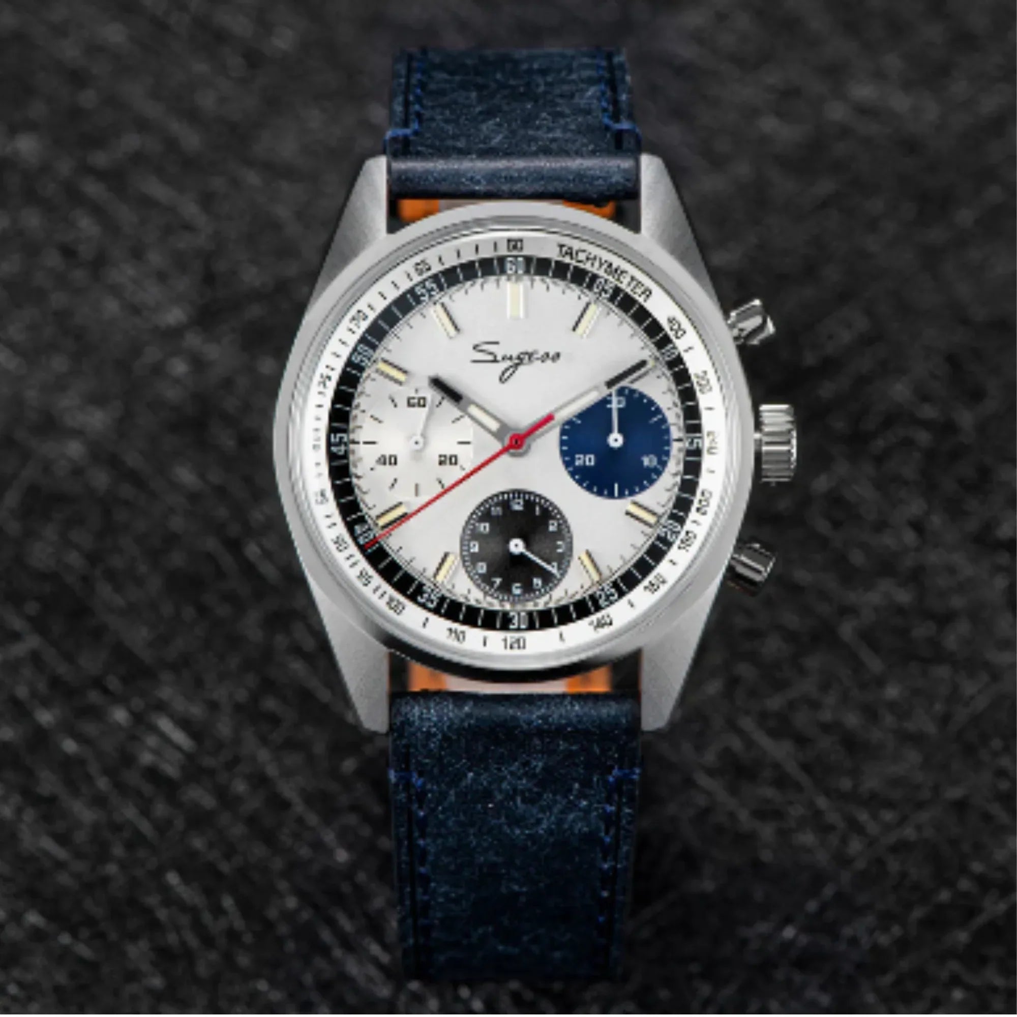 Sugess Chrono Heritage 442 Chronograph Special Dial Swan Neck Regulator White Dial With Blue Starp - DREAM WATCHES