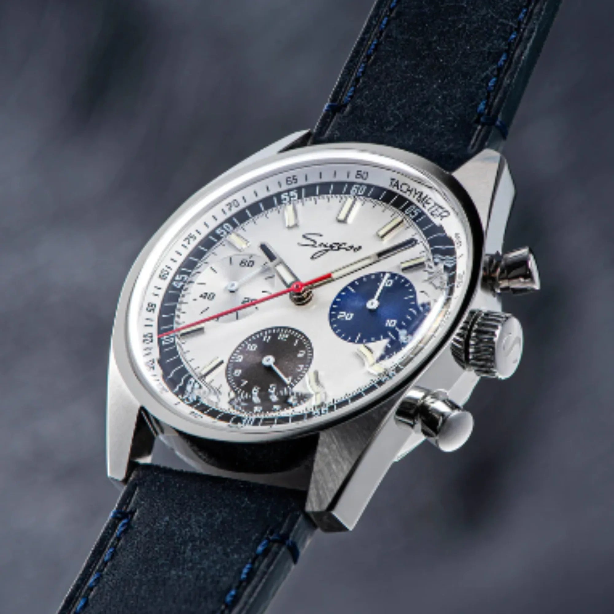 Sugess Chrono Heritage 442 Chronograph Special Dial Swan Neck Regulator White Dial With Blue Starp - DREAM WATCHES