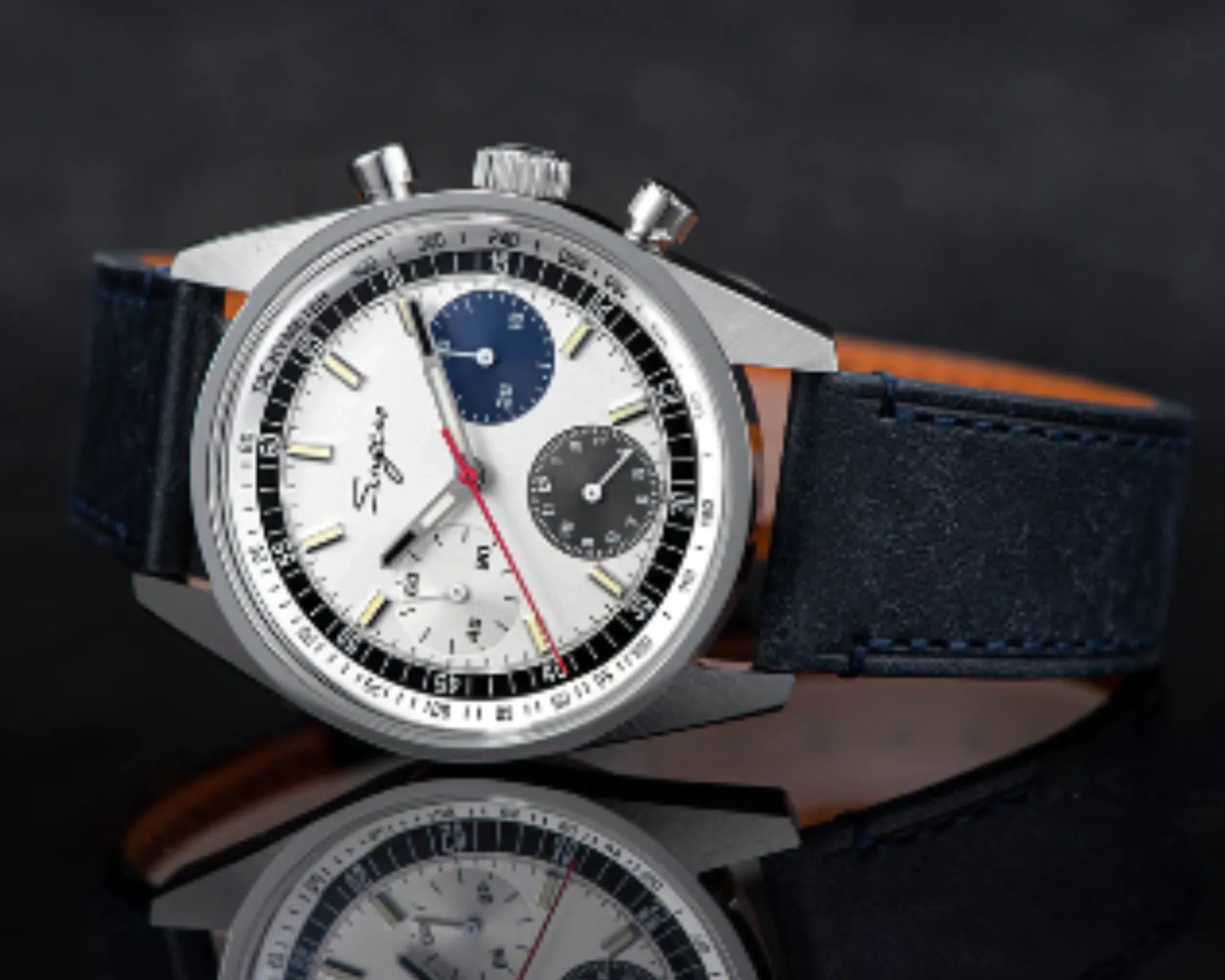Sugess Chrono Heritage 442 Chronograph Special Dial Swan Neck Regulator White Dial With Blue Starp - DREAM WATCHES