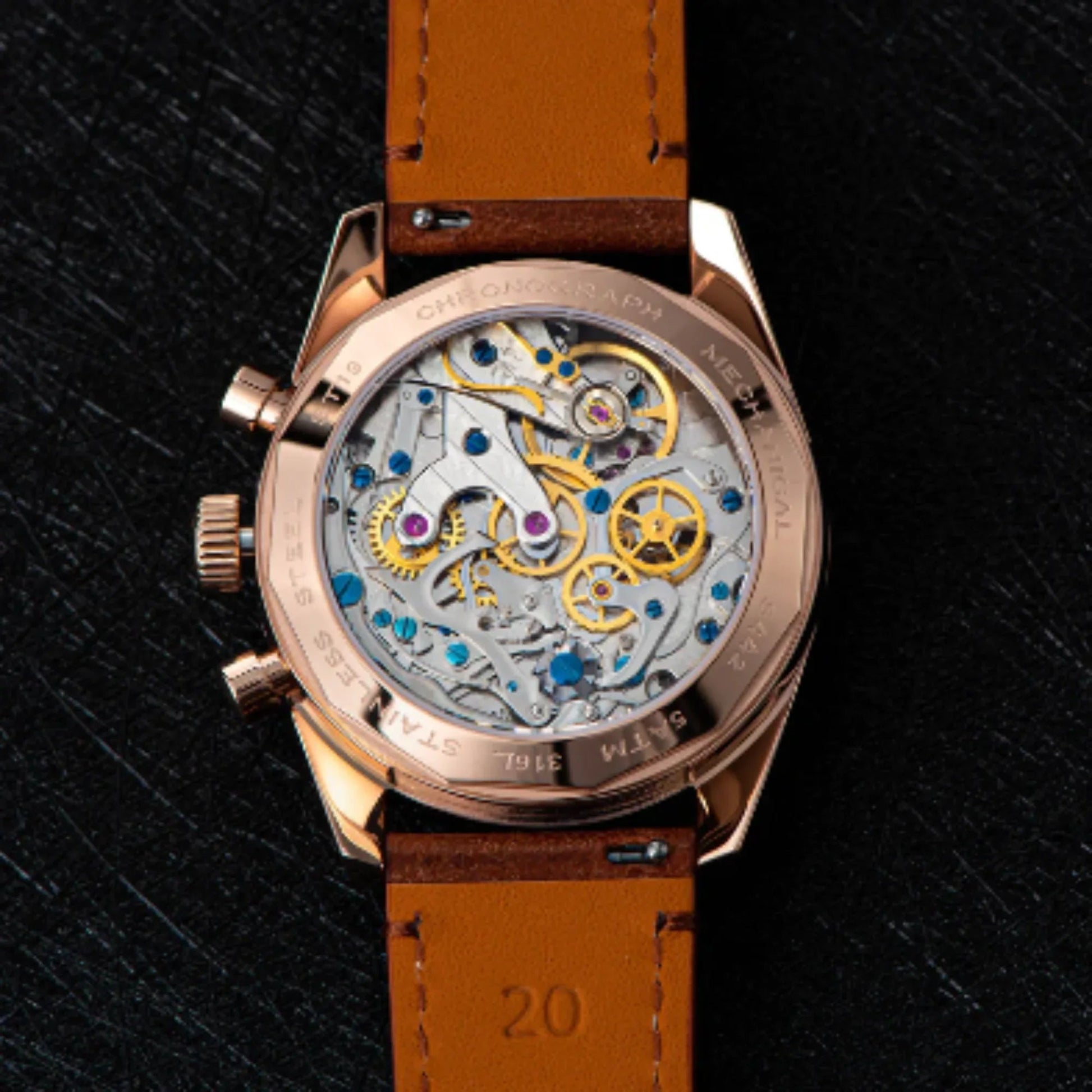 Sugess Chrono Heritage 442 Chronograph Special Dial Swan Neck Regulator White Dial with Brown Strap - DREAM WATCHES