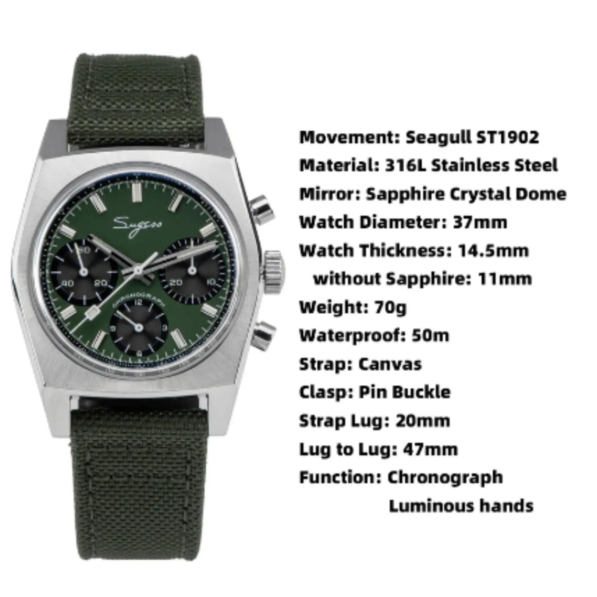 Sugess Chrono Heritage S419 Chronograph Panda Dial - DREAM WATCHES