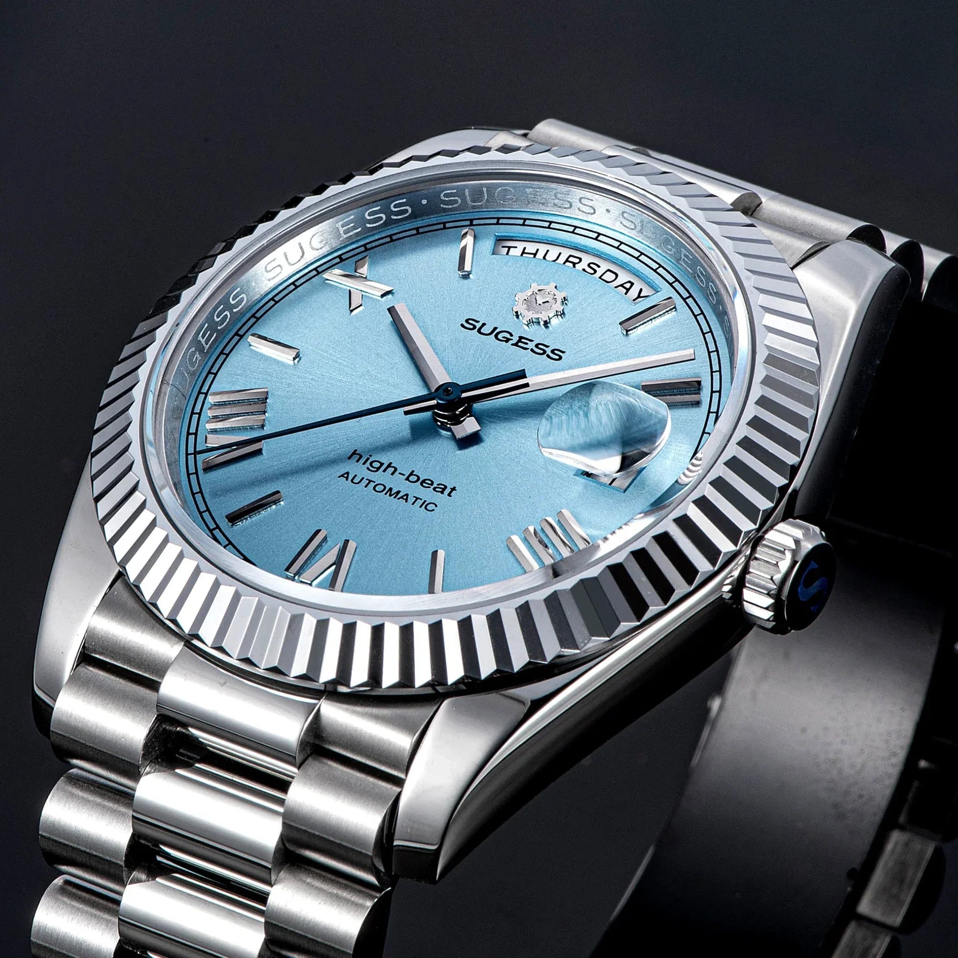 Sugess Heritage 433 DD Date and Day Display Stainless-Steel - Light Blue Dial - DREAM WATCHES