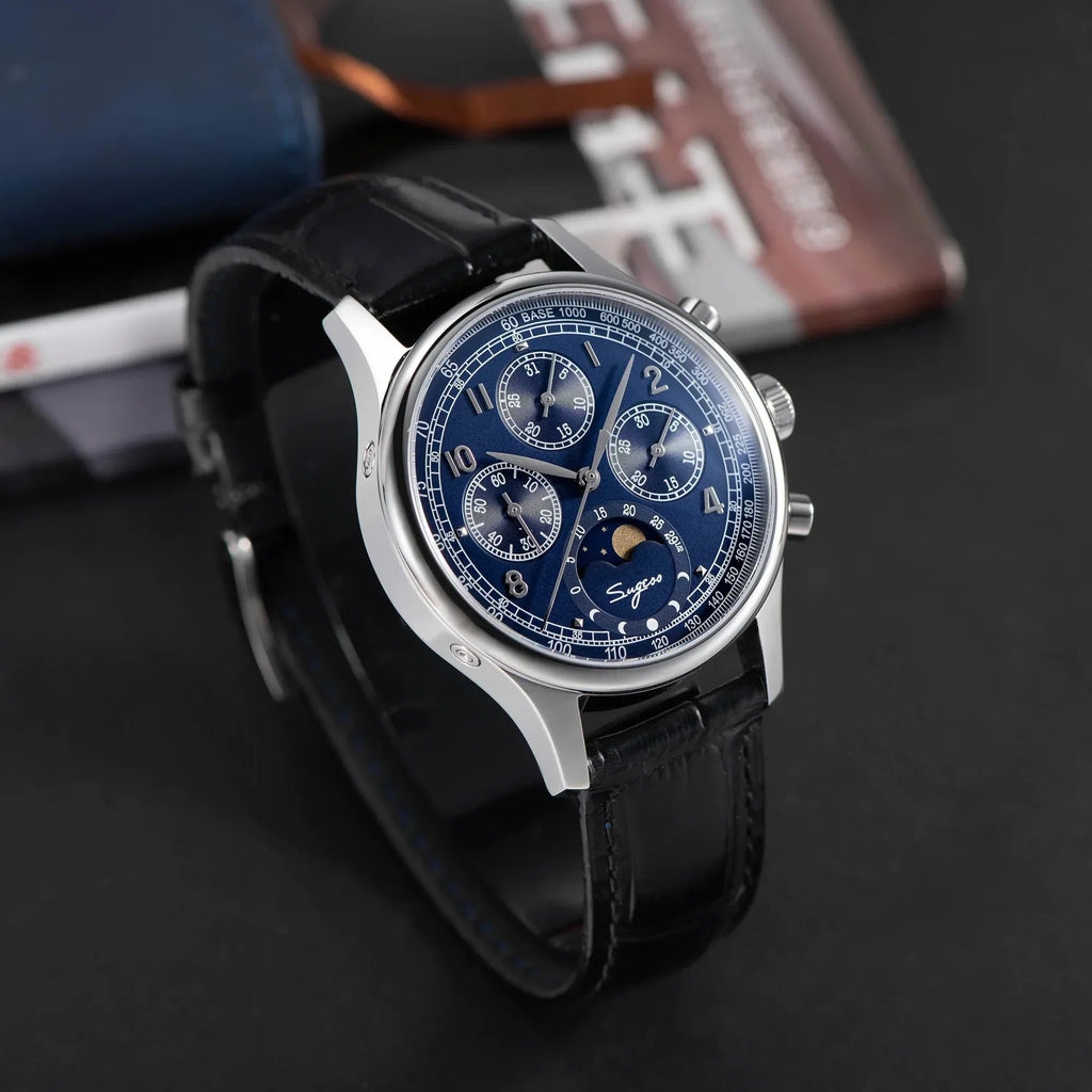Sugess MoonPhase Master 389-2 Deep Blue Swan Neck Regulator - DREAM WATCHES