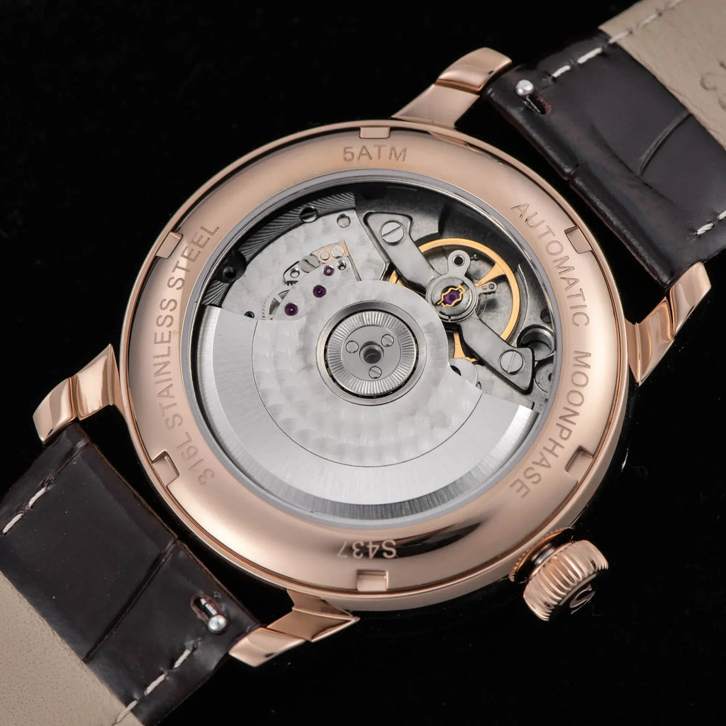 Sugess MoonPhase Master 437 Moon Phase Automatic Rose Gold - Black Dial - DREAM WATCHES