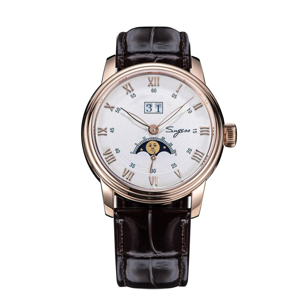Sugess MoonPhase Master 437 Moon Phase Automatic Rose Gold - White Dial - DREAM WATCHES