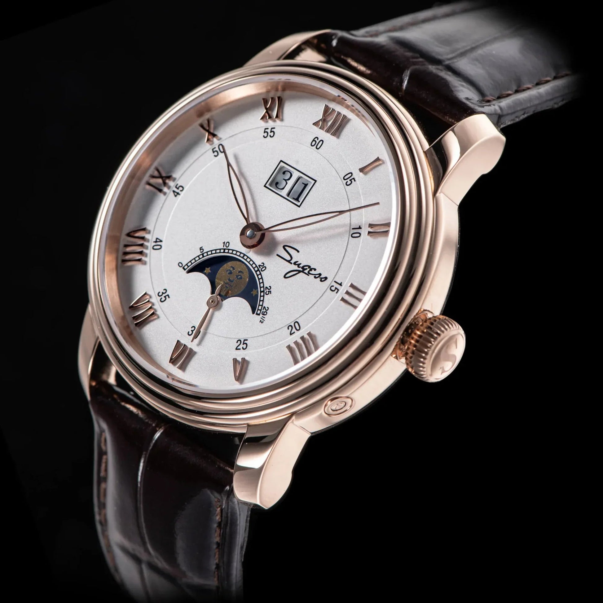 Sugess MoonPhase Master 437 Moon Phase Automatic Rose Gold - White Dial - DREAM WATCHES