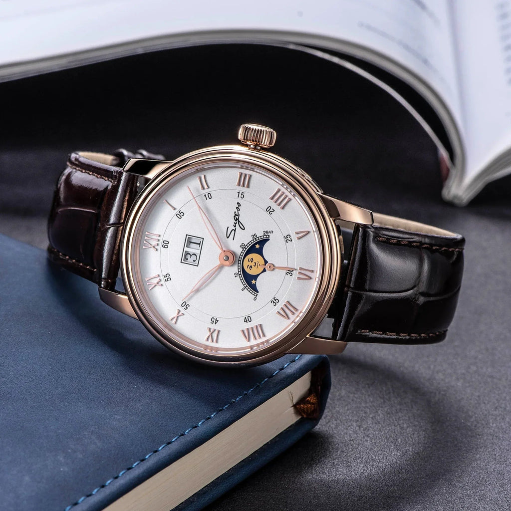 Sugess MoonPhase Master 437 Moon Phase Automatic Rose Gold - White Dial - DREAM WATCHES
