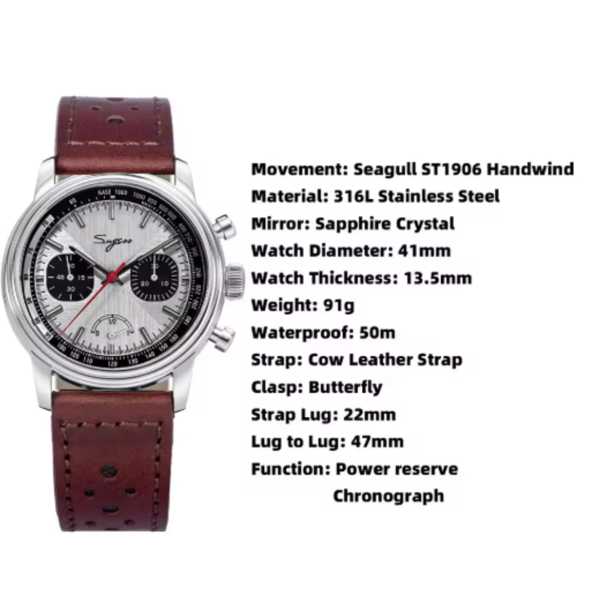 Sugess S438 with Power Reseve ST1906 Sapphire Chrono Mechanical Mens Watch - DREAM WATCHES