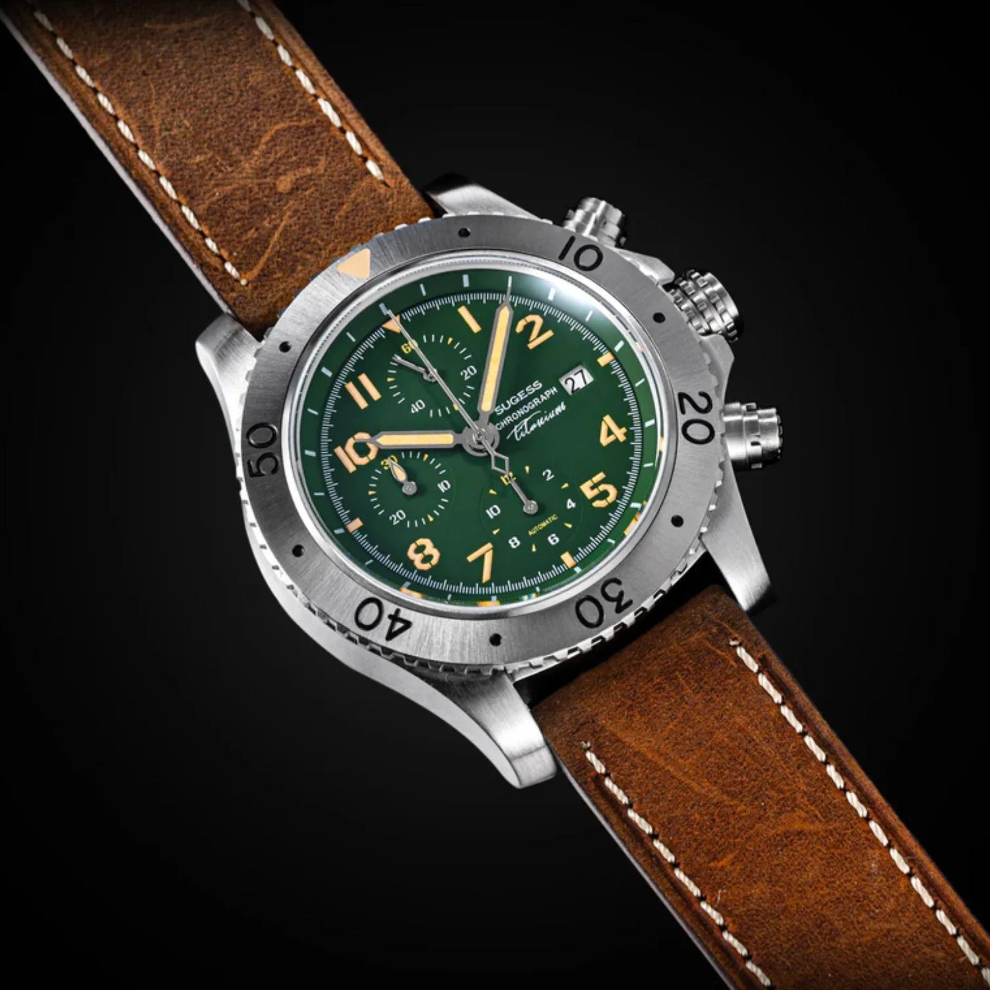 Sugess S464 Titanium Chronograph Green Dial - DREAM WATCHES