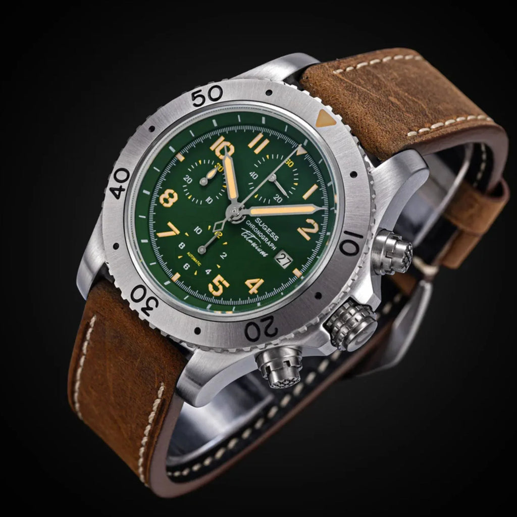 Sugess S464 Titanium Chronograph Green Dial - DREAM WATCHES