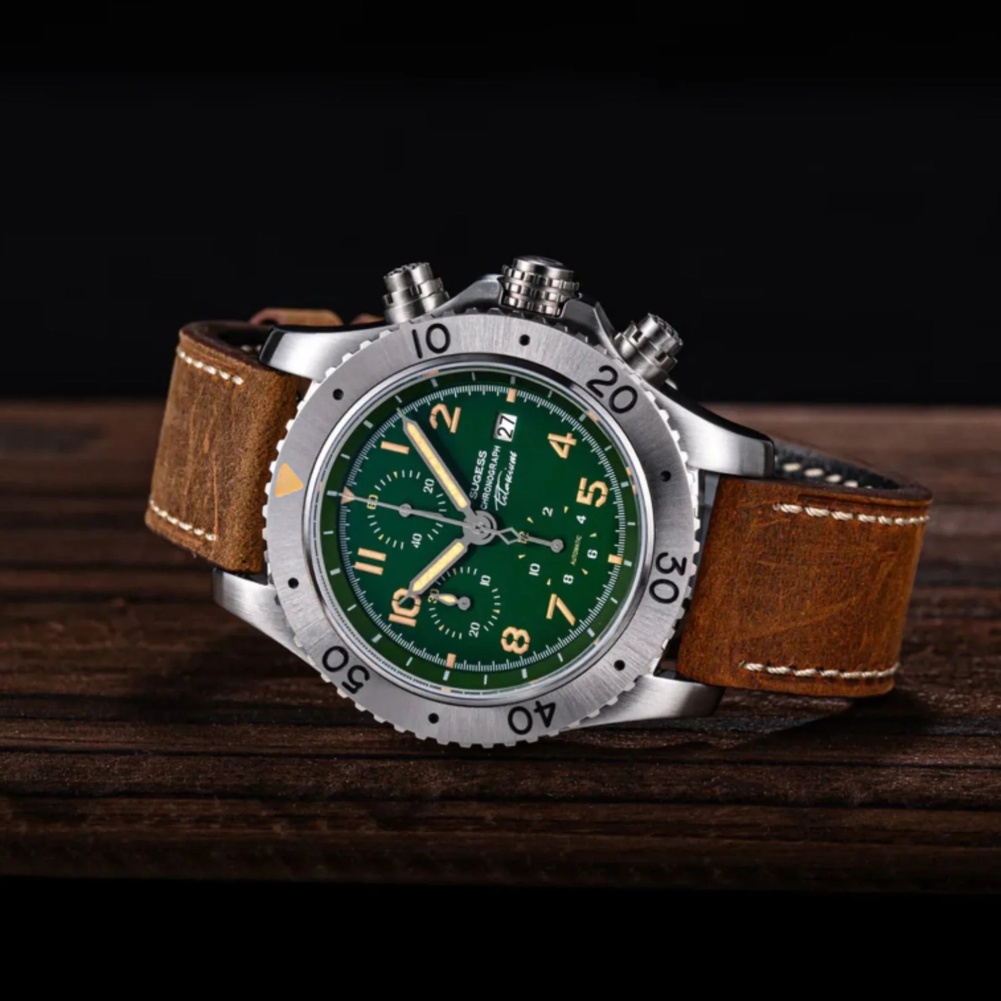Sugess S464 Titanium Chronograph Green Dial - DREAM WATCHES