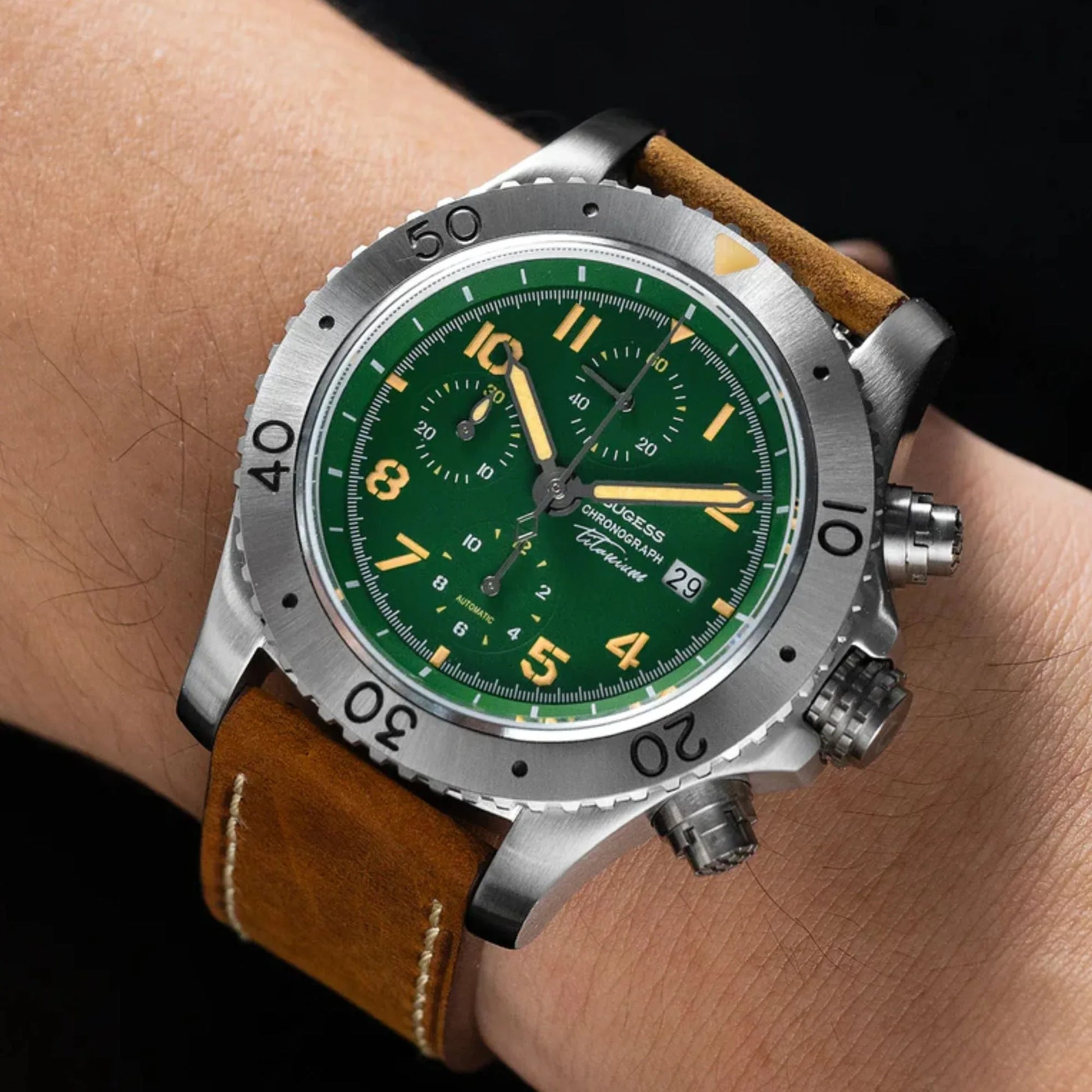 Sugess S464 Titanium Chronograph Green Dial - DREAM WATCHES