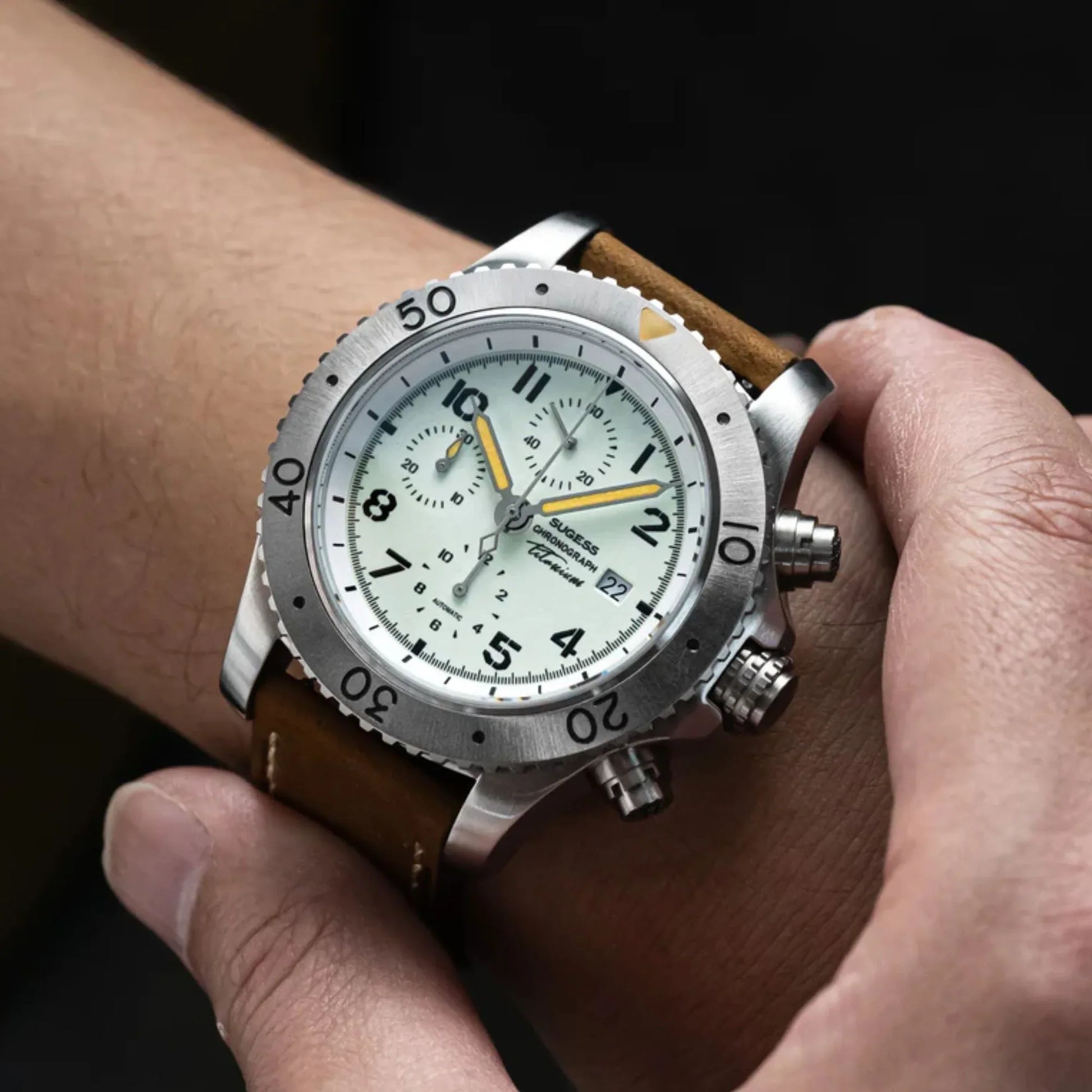 Sugess S464 Titanium Chronograph White Dial - DREAM WATCHES