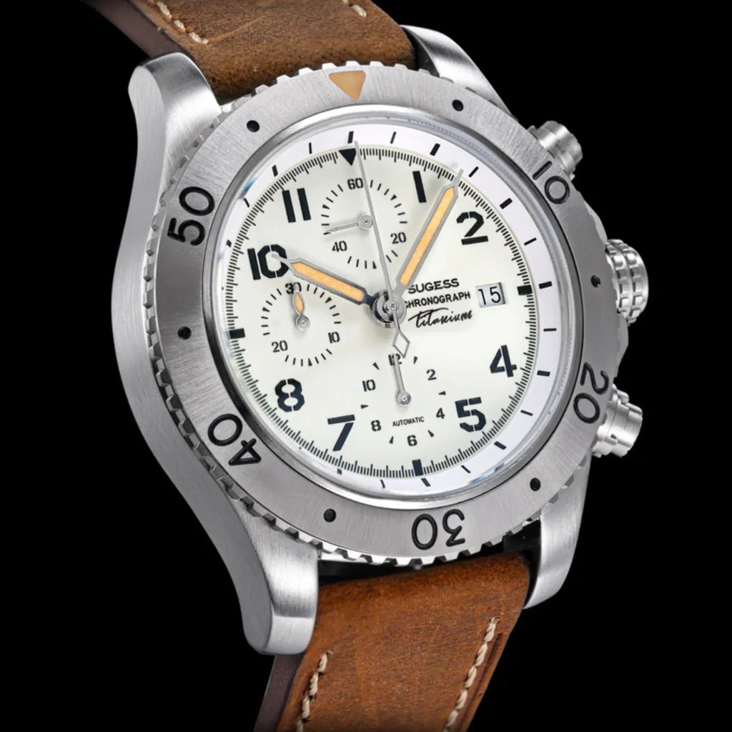 Sugess S464 Titanium Chronograph White Dial - DREAM WATCHES