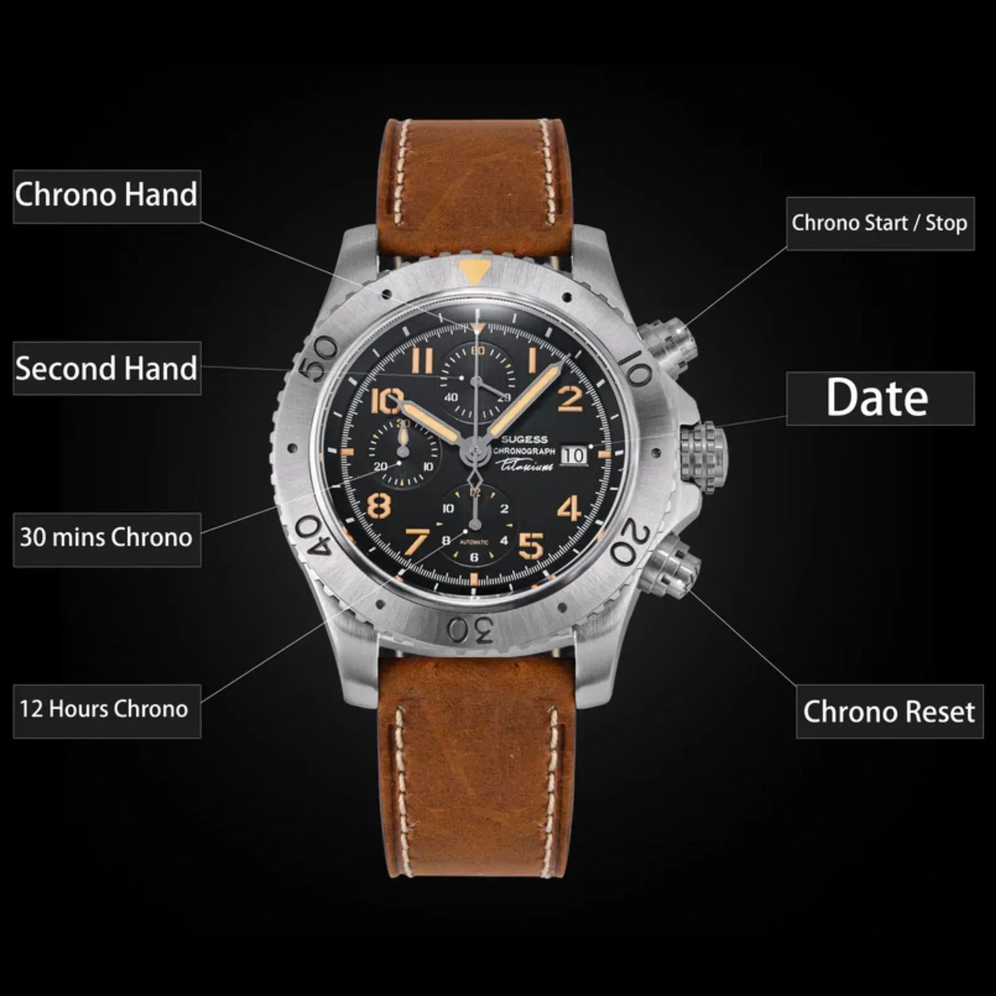 Sugess S464 Titanium Chronograph White Dial - DREAM WATCHES