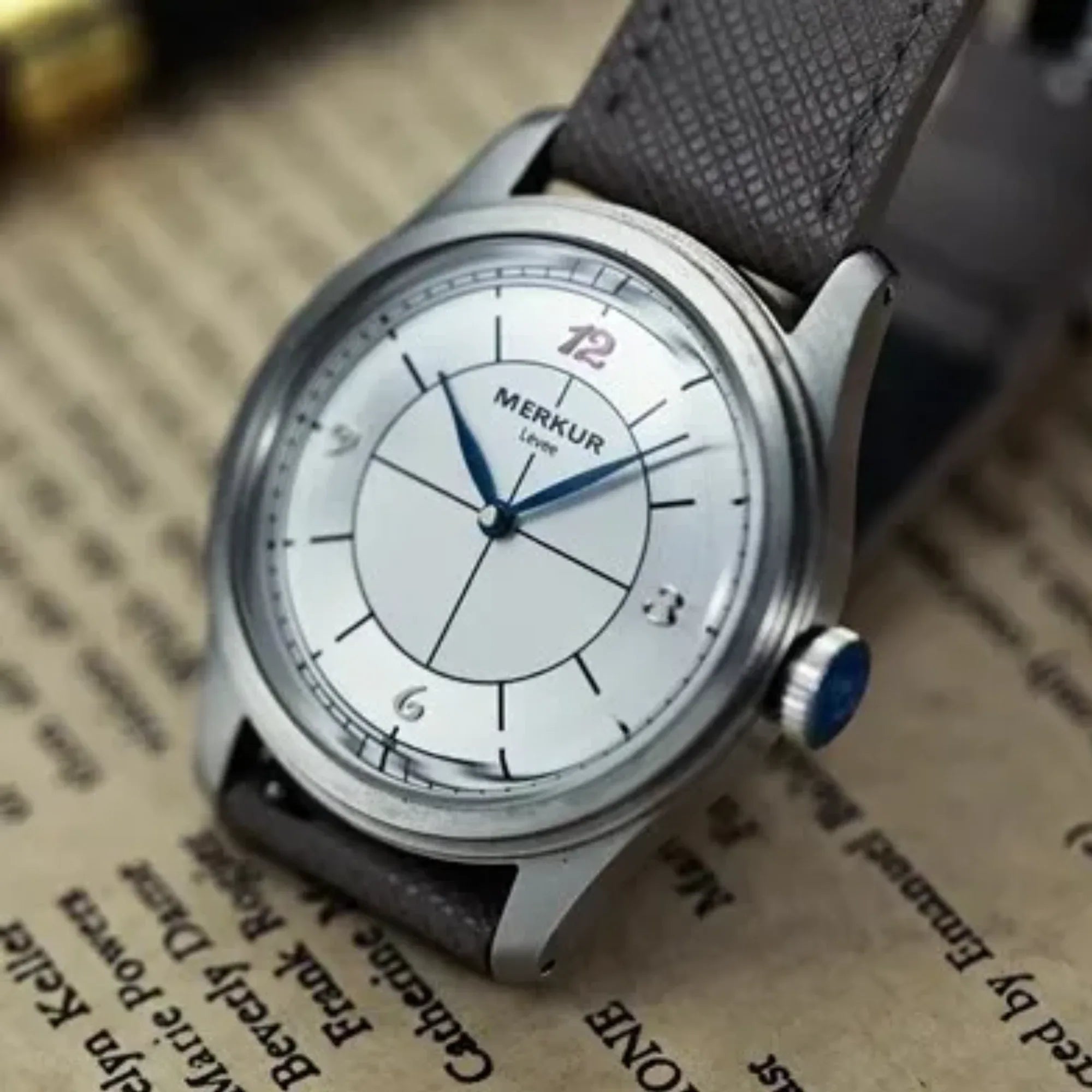 The New MERKUR red 12 Business LEVEE Series Manual Watch Cross Line Dial White Dial Retro Casual Watch for Men - DREAM WATCHES