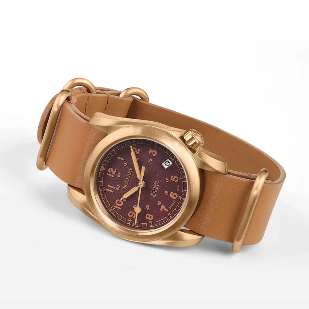 VOYAGER - 100M Waterproof Bronze Automatic Field Watch | Red - DREAM WATCHES