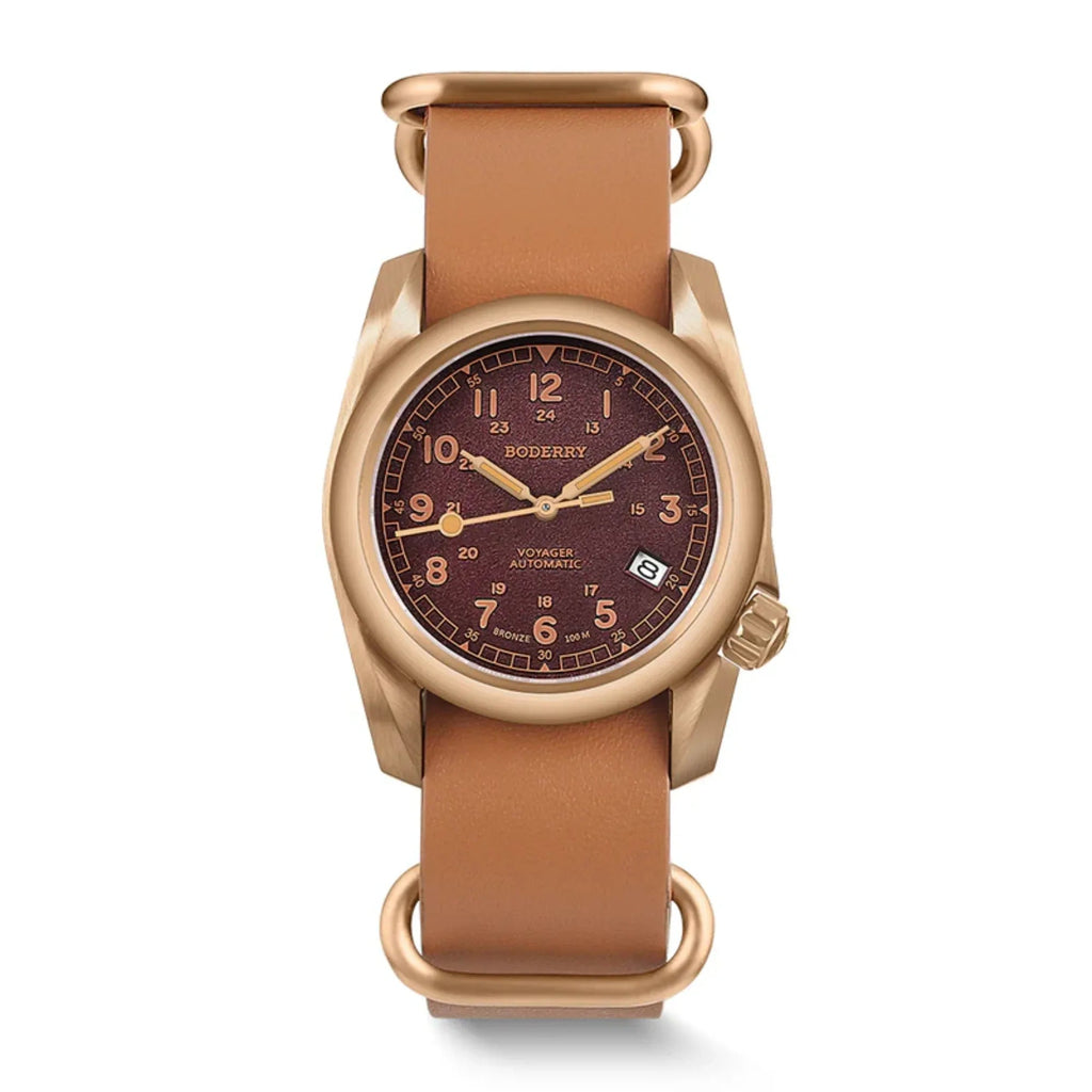 VOYAGER - 100M Waterproof Bronze Automatic Field Watch | Red - DREAM WATCHES