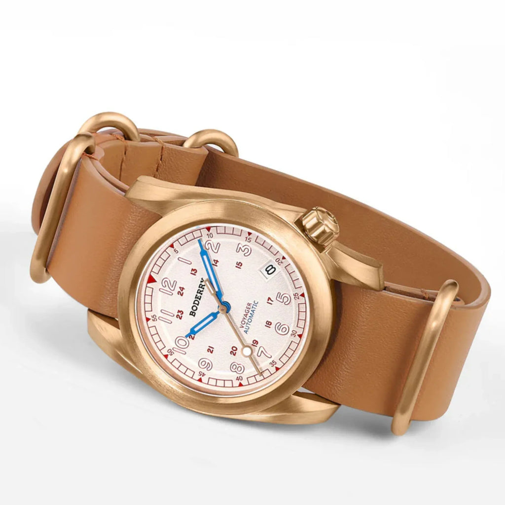VOYAGER - 100M Waterproof Bronze Automatic Field Watch | White - DREAM WATCHES