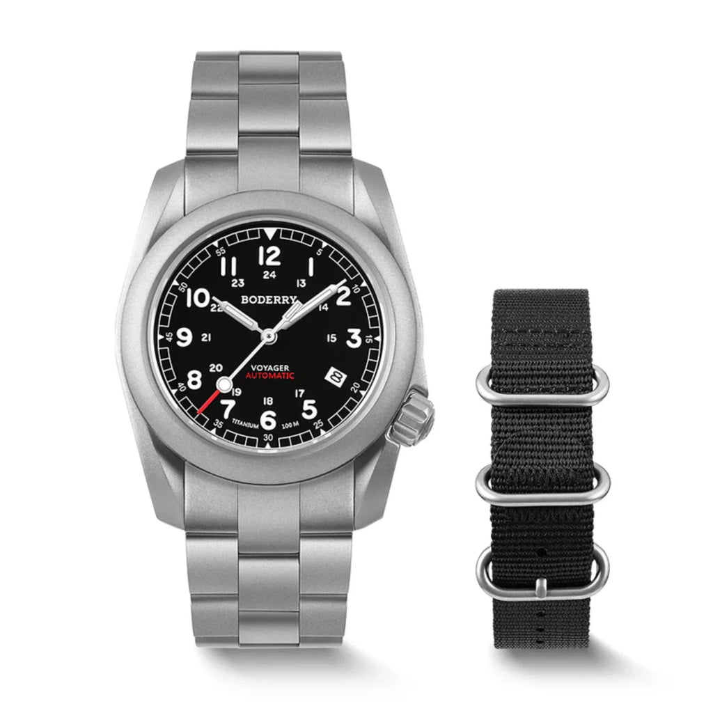 VOYAGER - 100M Waterproof Titanium Automatic Field Watch | Black-bracelet - DREAM WATCHES