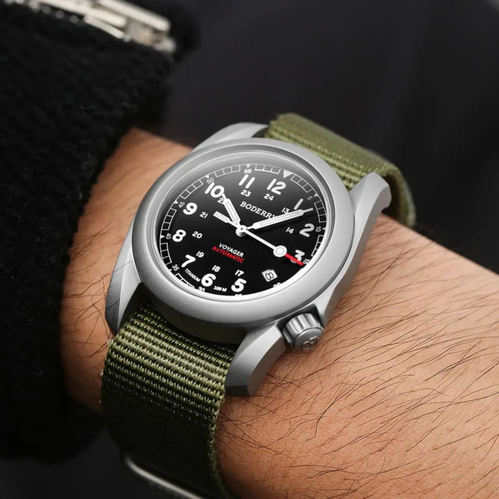 VOYAGER - 100M Waterproof Titanium Automatic Field Watch | Black/ArmyGreen - DREAM WATCHES