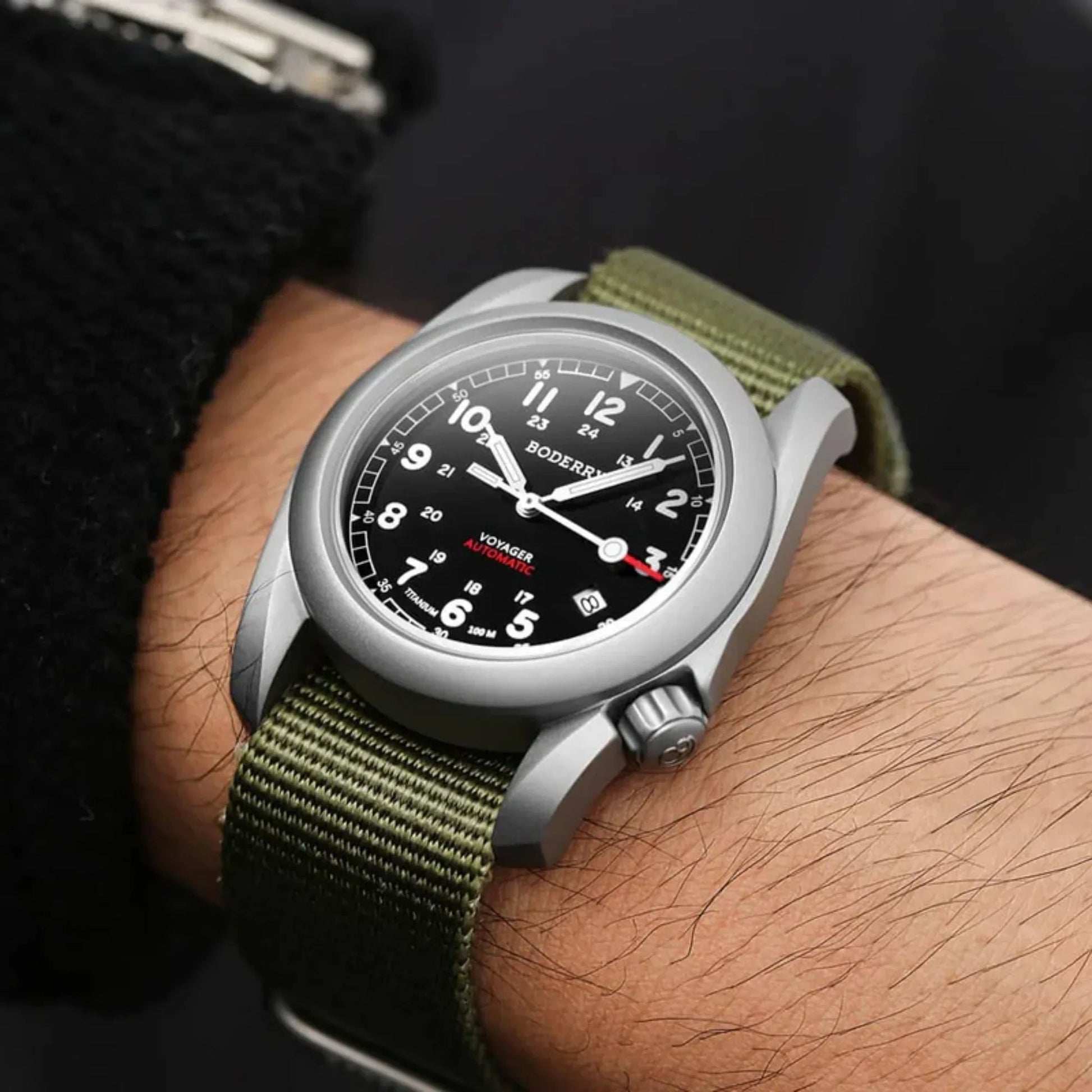 VOYAGER - 100M Waterproof Titanium Automatic Field Watch | Black/ArmyGreen - DREAM WATCHES