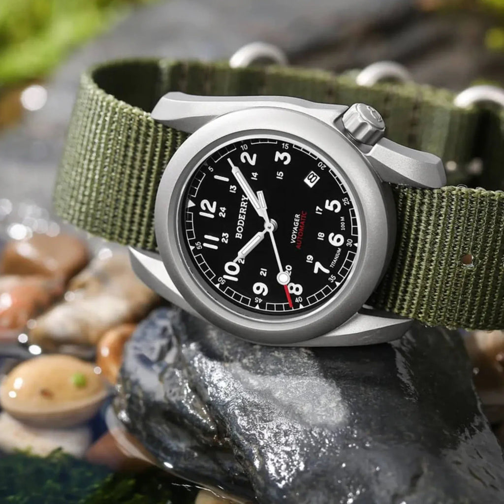 VOYAGER - 100M Waterproof Titanium Automatic Field Watch | Black/ArmyGreen - DREAM WATCHES