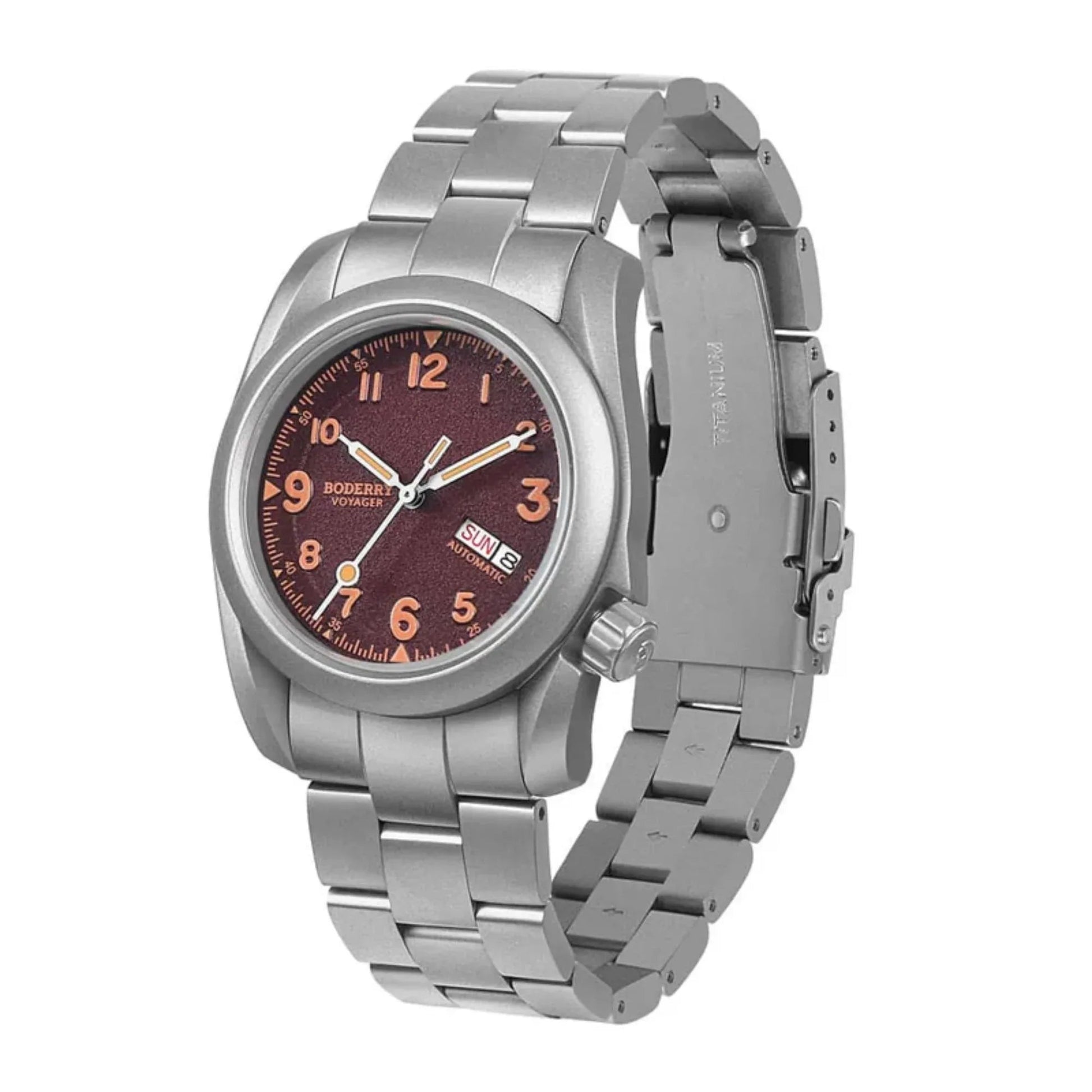 VOYAGER - 100M Waterproof Titanium Automatic Field Watch | Claret-bracelet - DREAM WATCHES