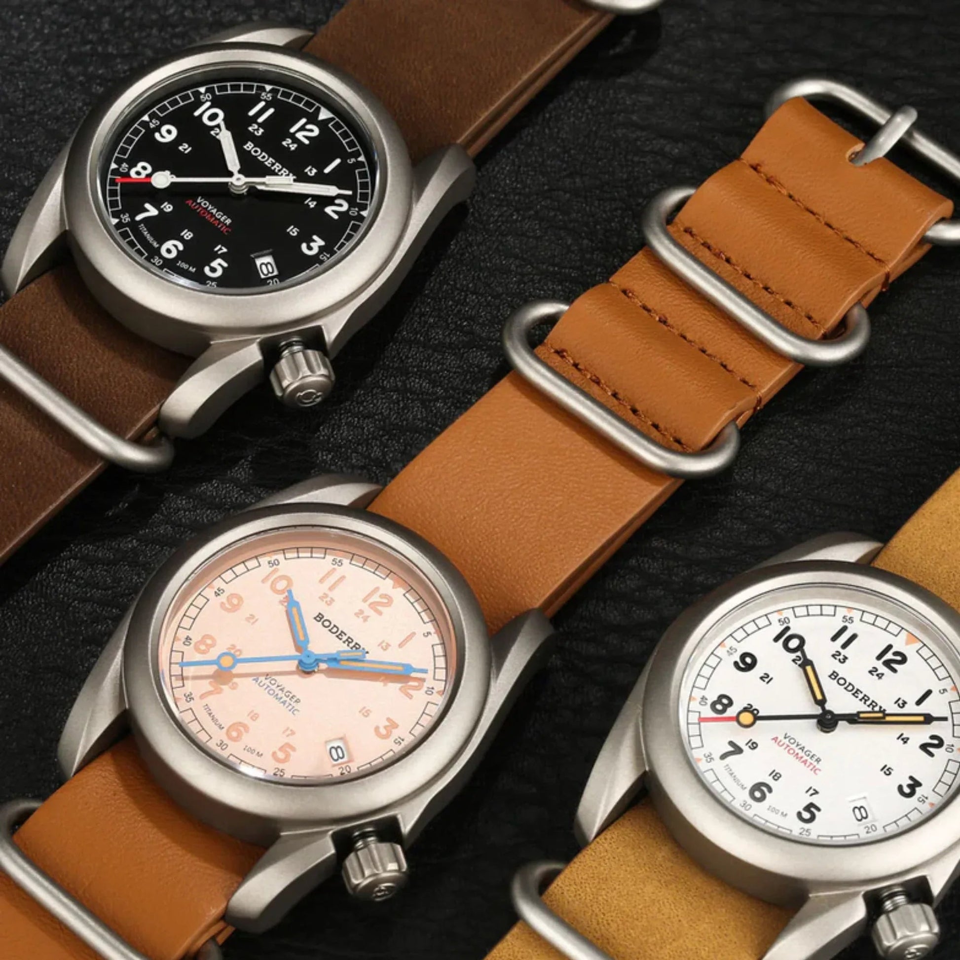 VOYAGER - 100M Waterproof Titanium Automatic Field Watch | Claret-bracelet - DREAM WATCHES