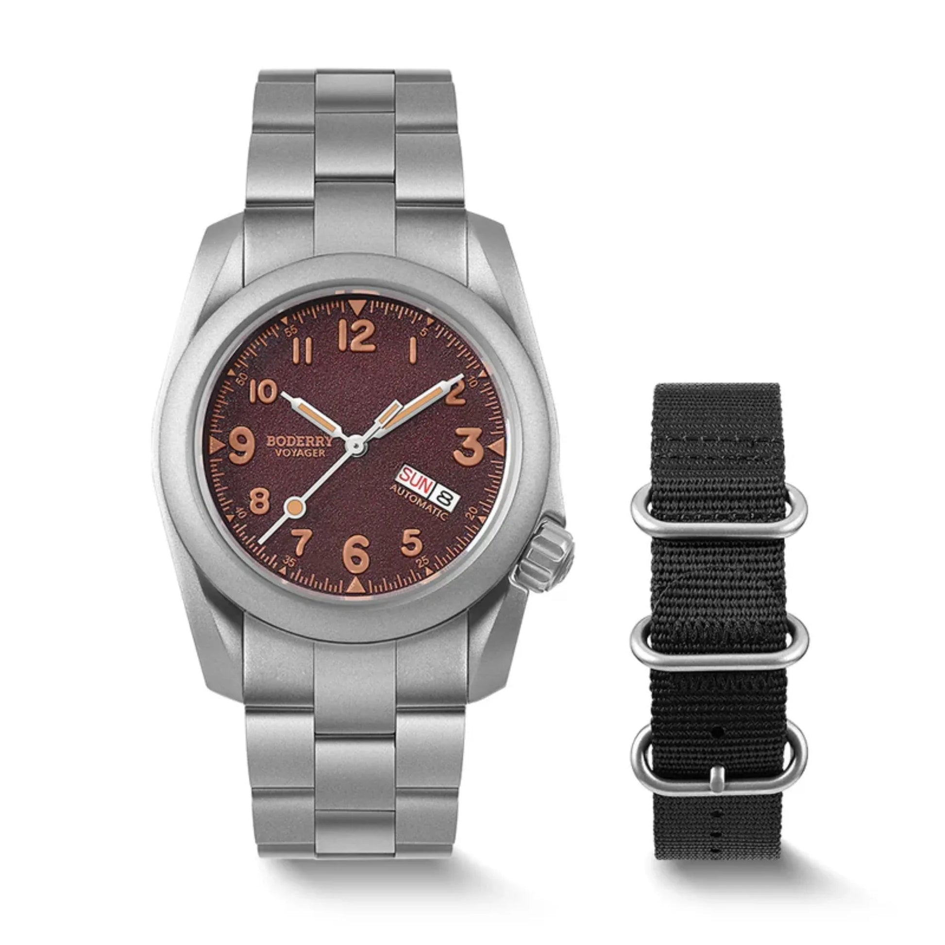 VOYAGER - 100M Waterproof Titanium Automatic Field Watch | Claret-bracelet - DREAM WATCHES